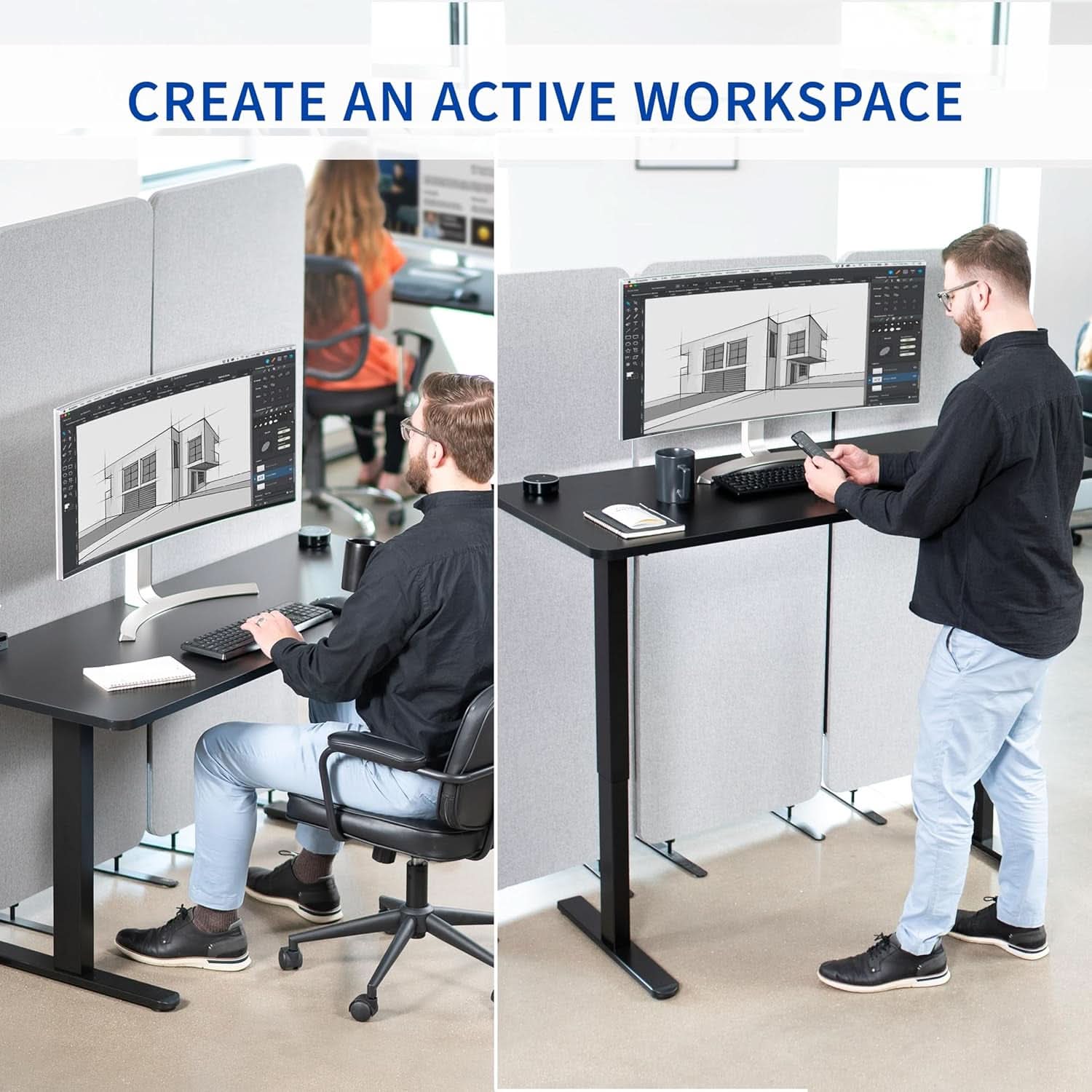 60 Inch Electric Height Adjustable Standing Desk Black
