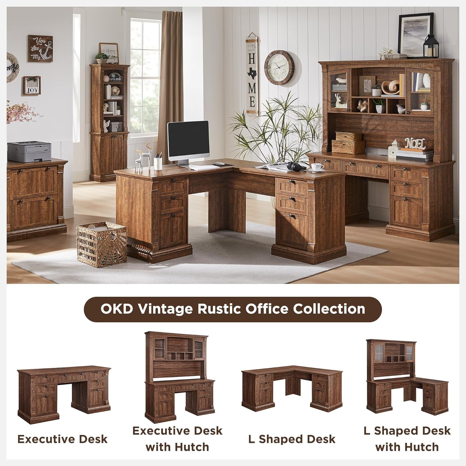 60 Inch Farmhouse Executive Desk With Charging Station