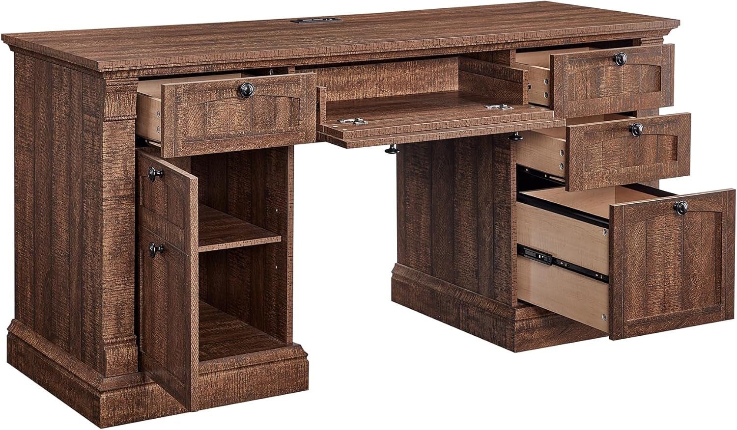 60 Inch Farmhouse Executive Desk With Charging Station