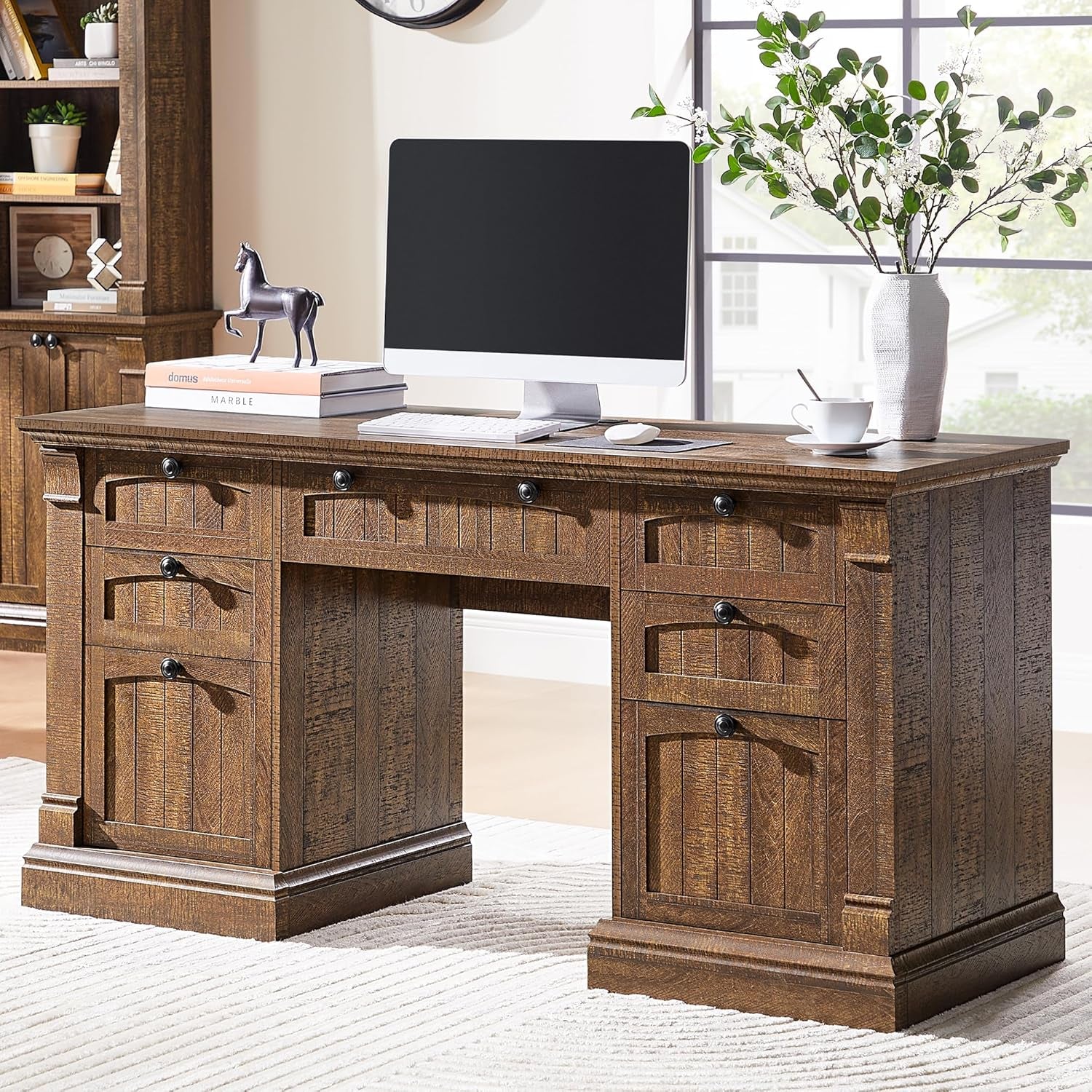 60 Inch Farmhouse Executive Desk With Charging Station
