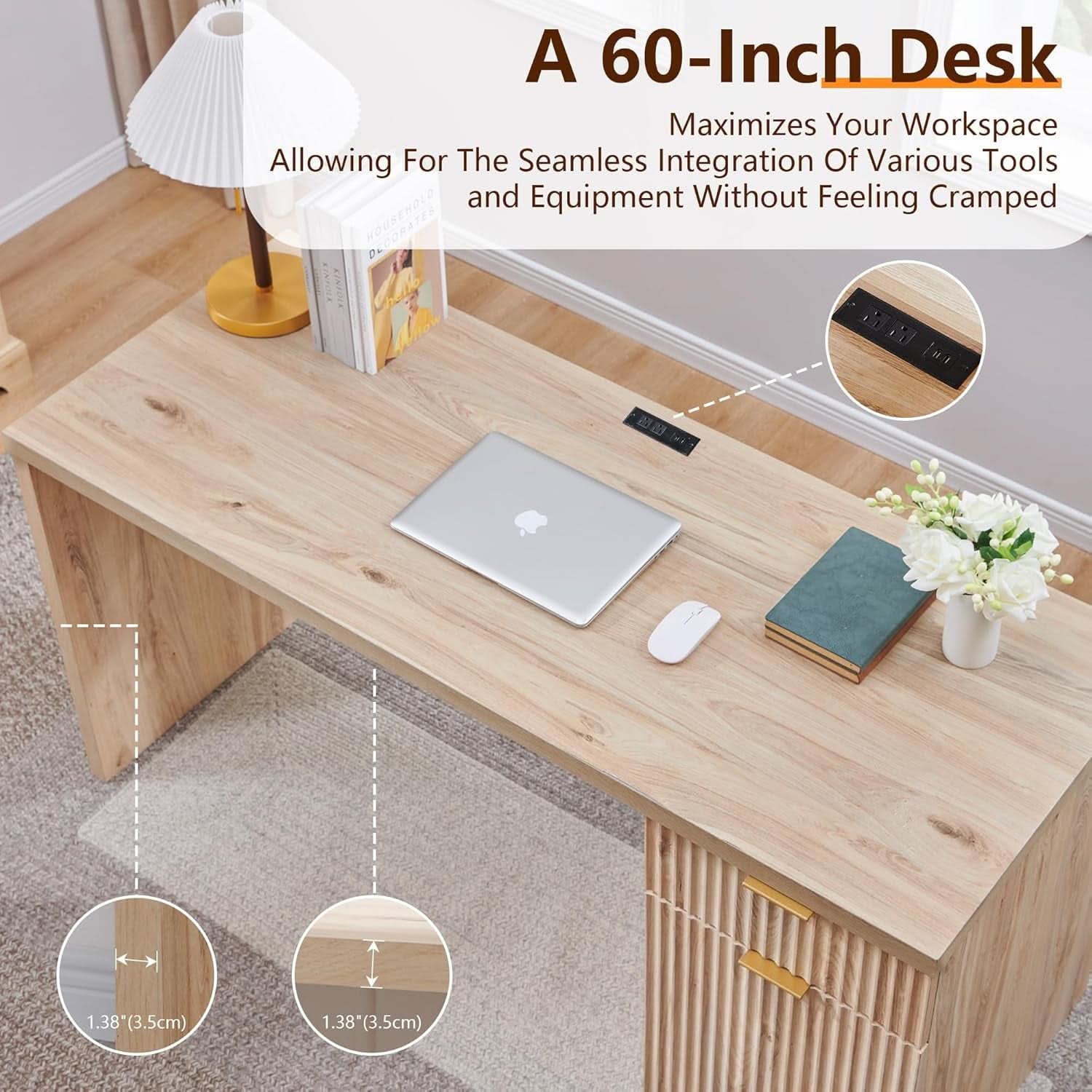 60 Inch Handcrafted Executive Desk With Generous Storage