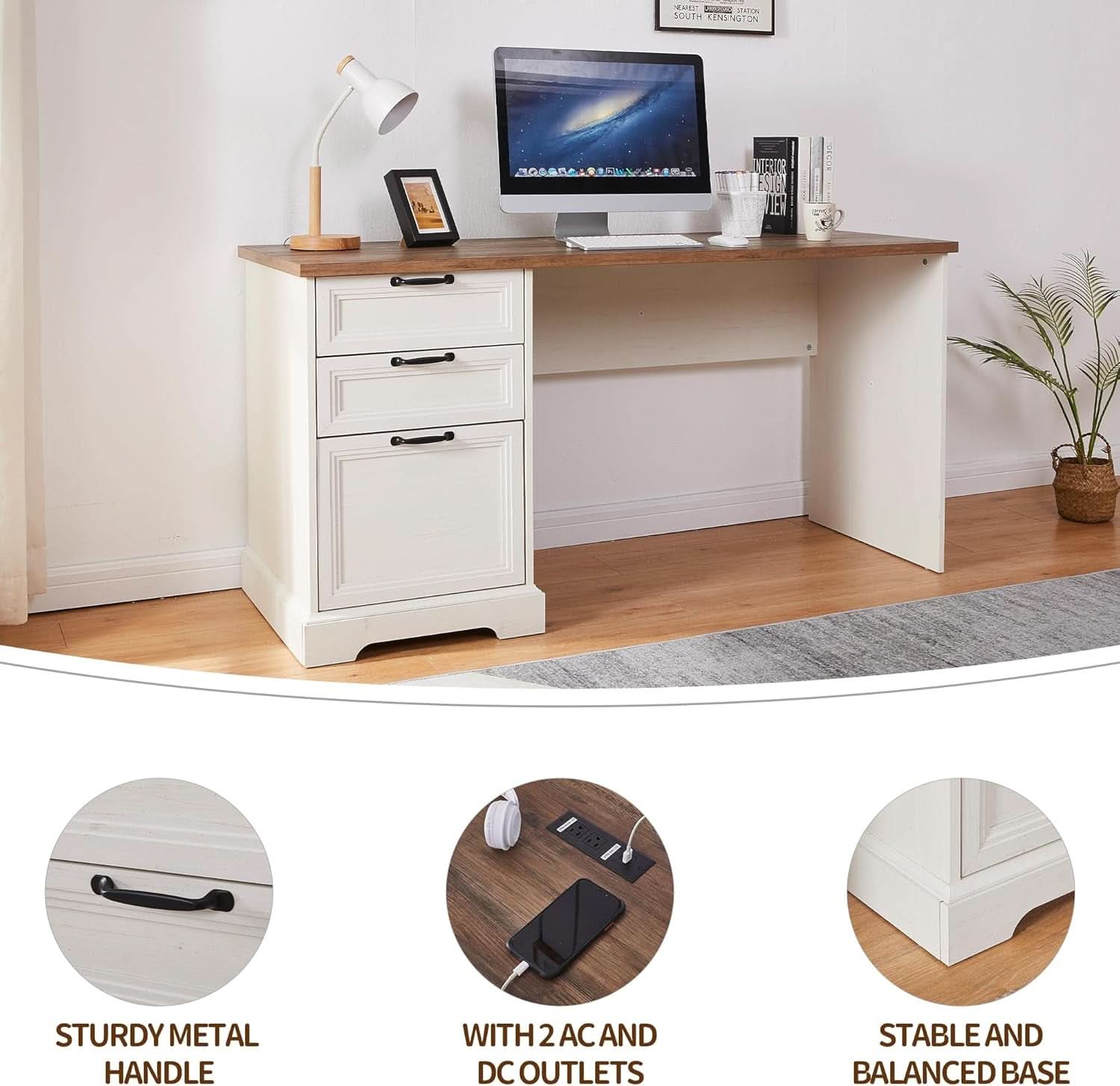 60 Inch L Shaped Desk With Farmhouse Cabinetry Storage