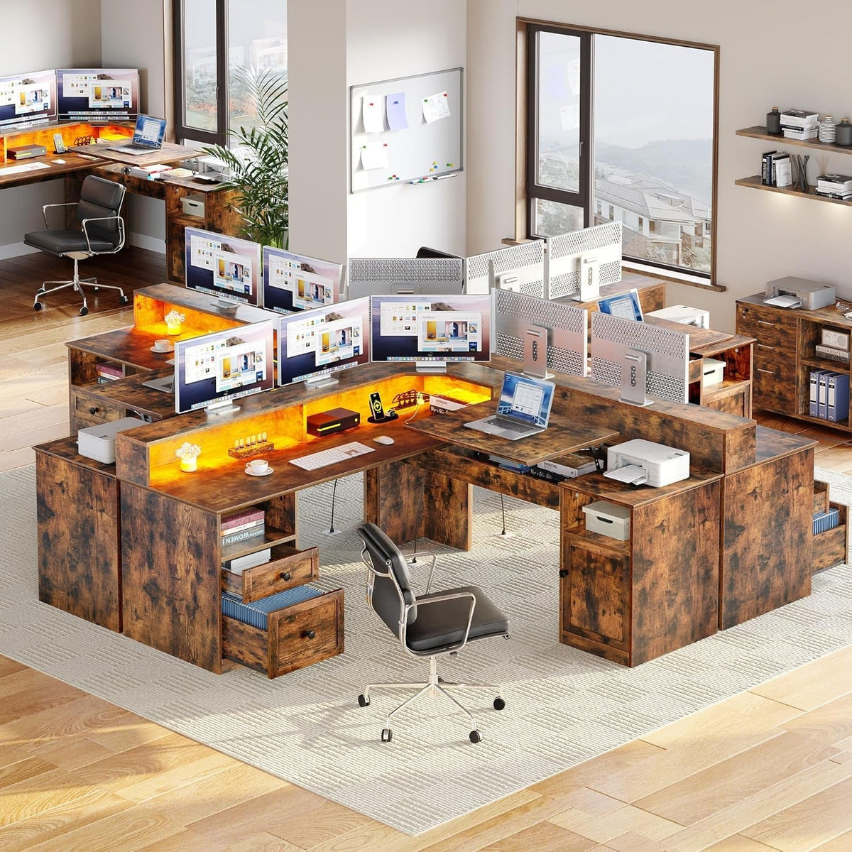 60 Inch L Shaped Desk With Power Outlets And LED Lights