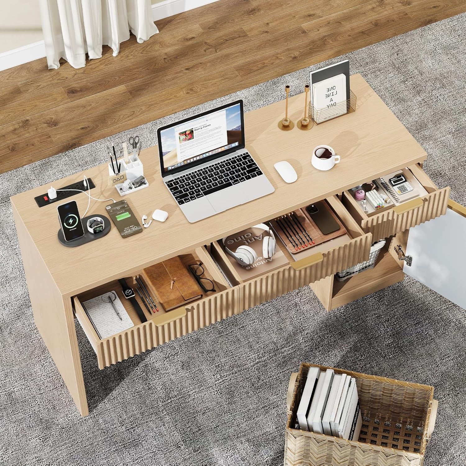 60 Inch Premium Executive Workstation Fluted Drawers