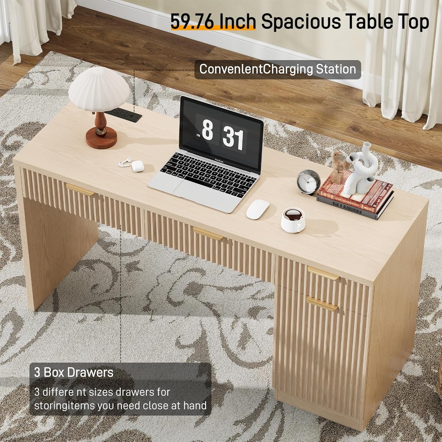 60 Inch Premium Executive Workstation Fluted Drawers