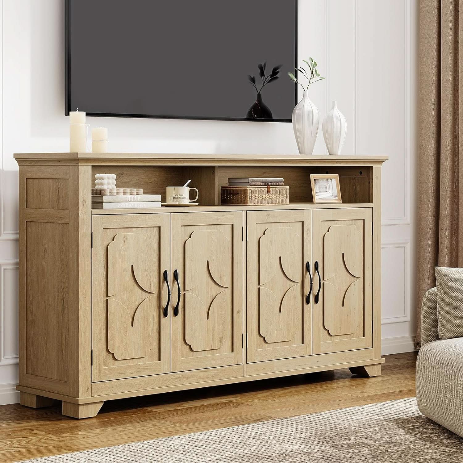 60 Inch Sideboard Buffet Cabinet With Open Storage