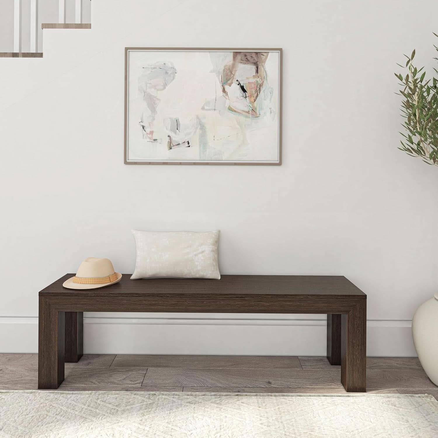 60 Inch Solid Wood Dining Bench Walnut Wirebrush Finish