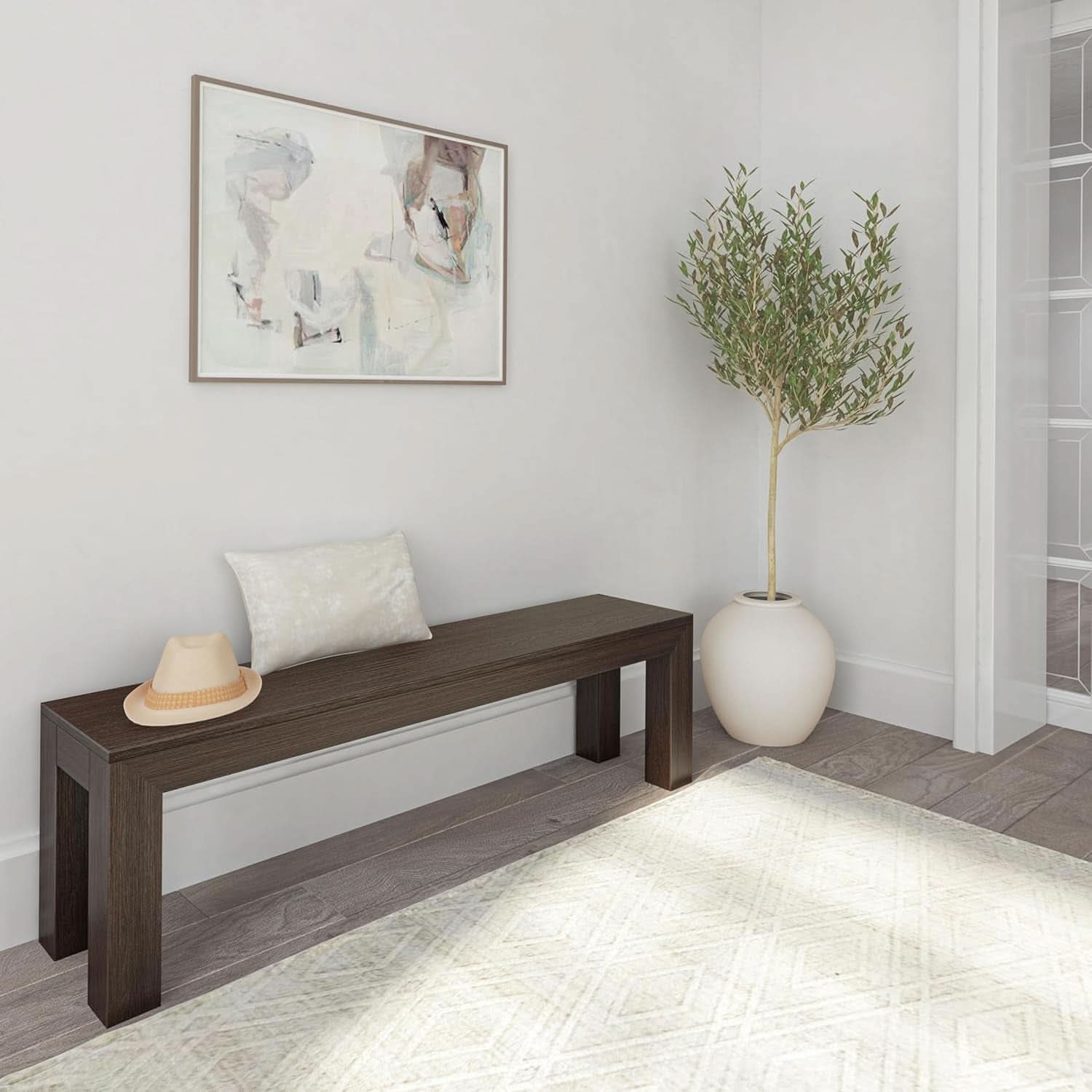 60 Inch Solid Wood Dining Bench Walnut Wirebrush Finish