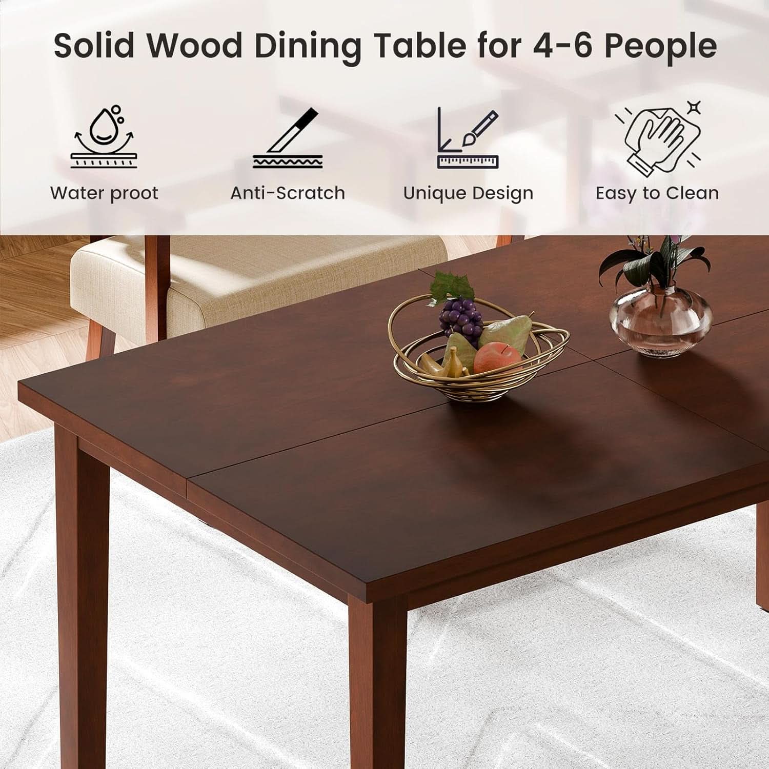 60 Inch Solid Wood Farmhouse Dining Table Cherry Finish