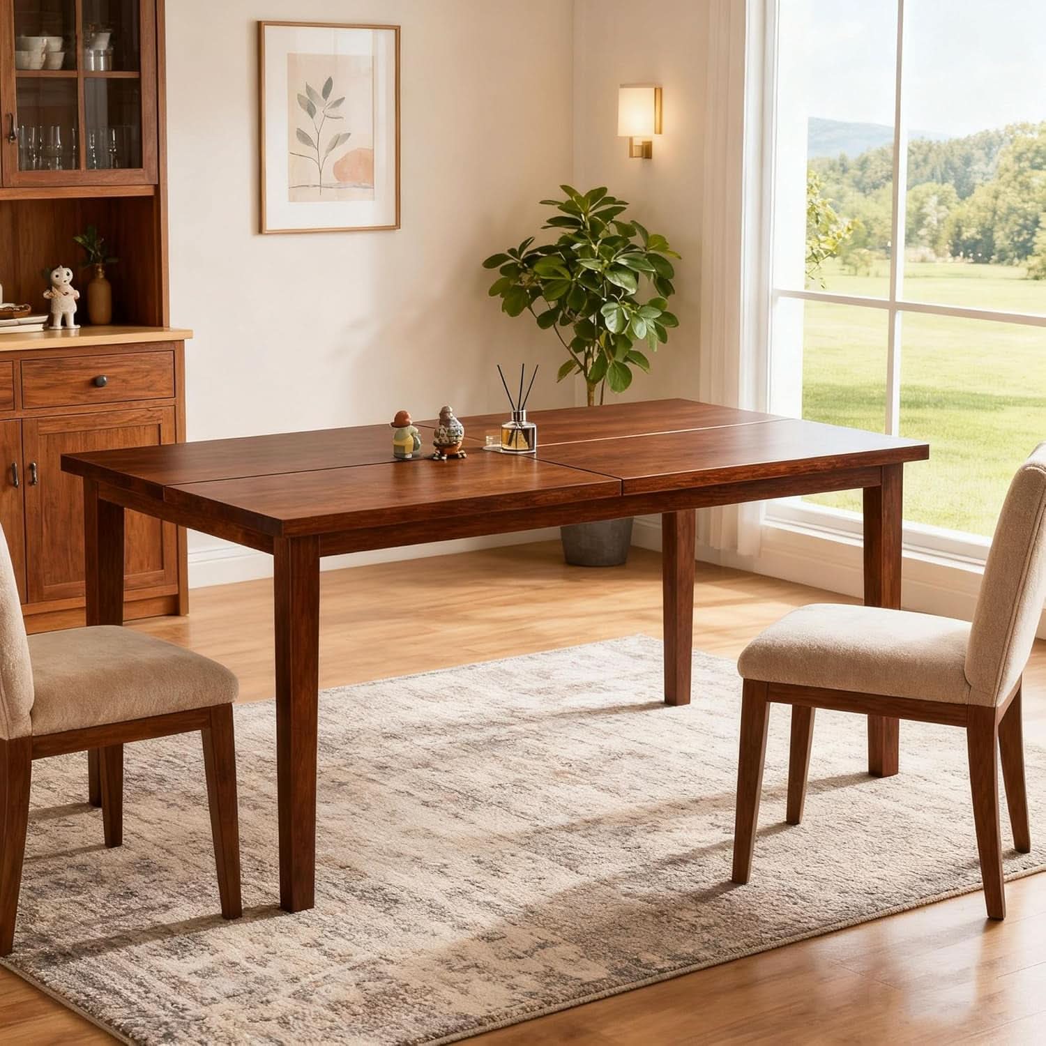 60 Inch Solid Wood Farmhouse Dining Table Cherry Finish
