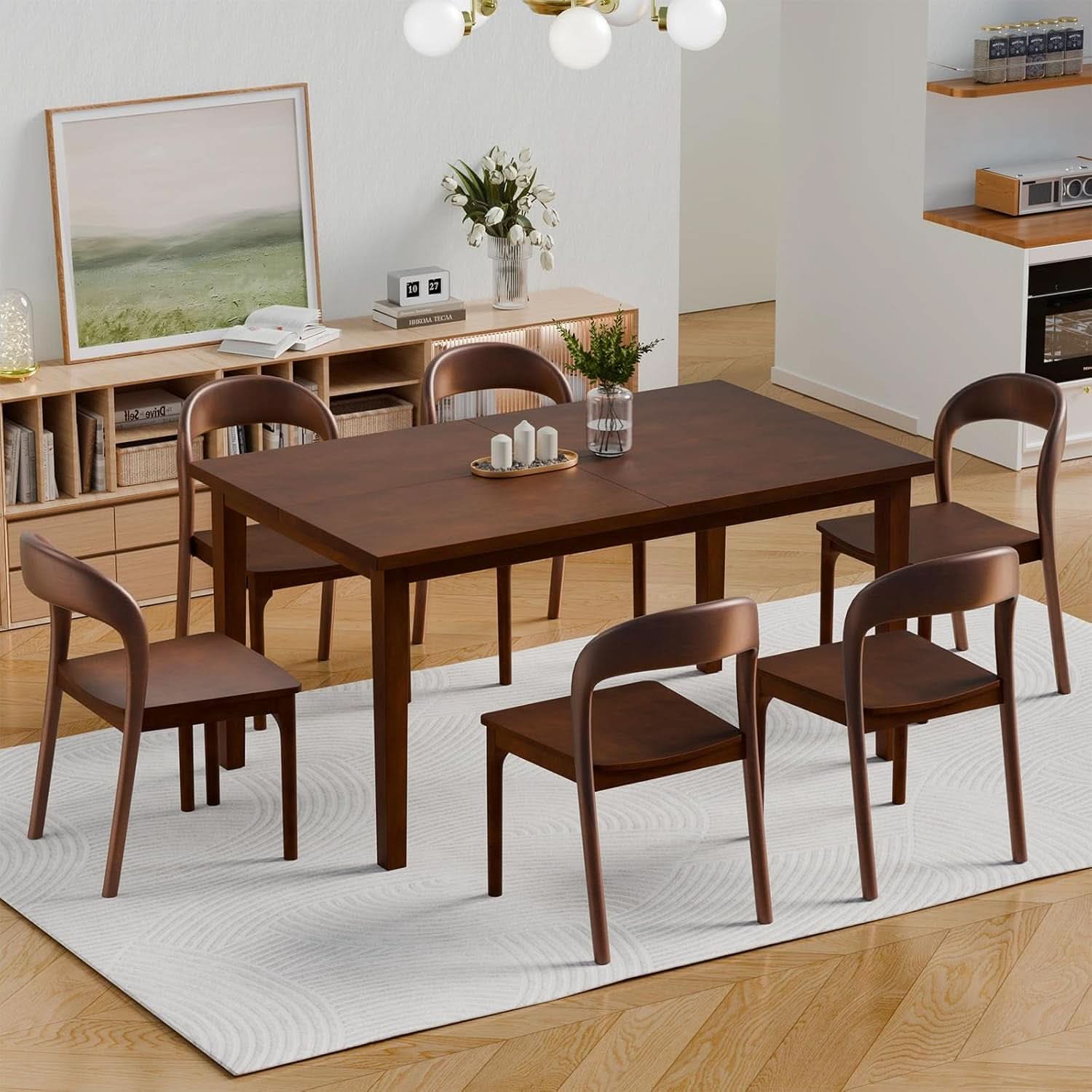 60 Inch Solid Wood Farmhouse Dining Table Cherry Finish