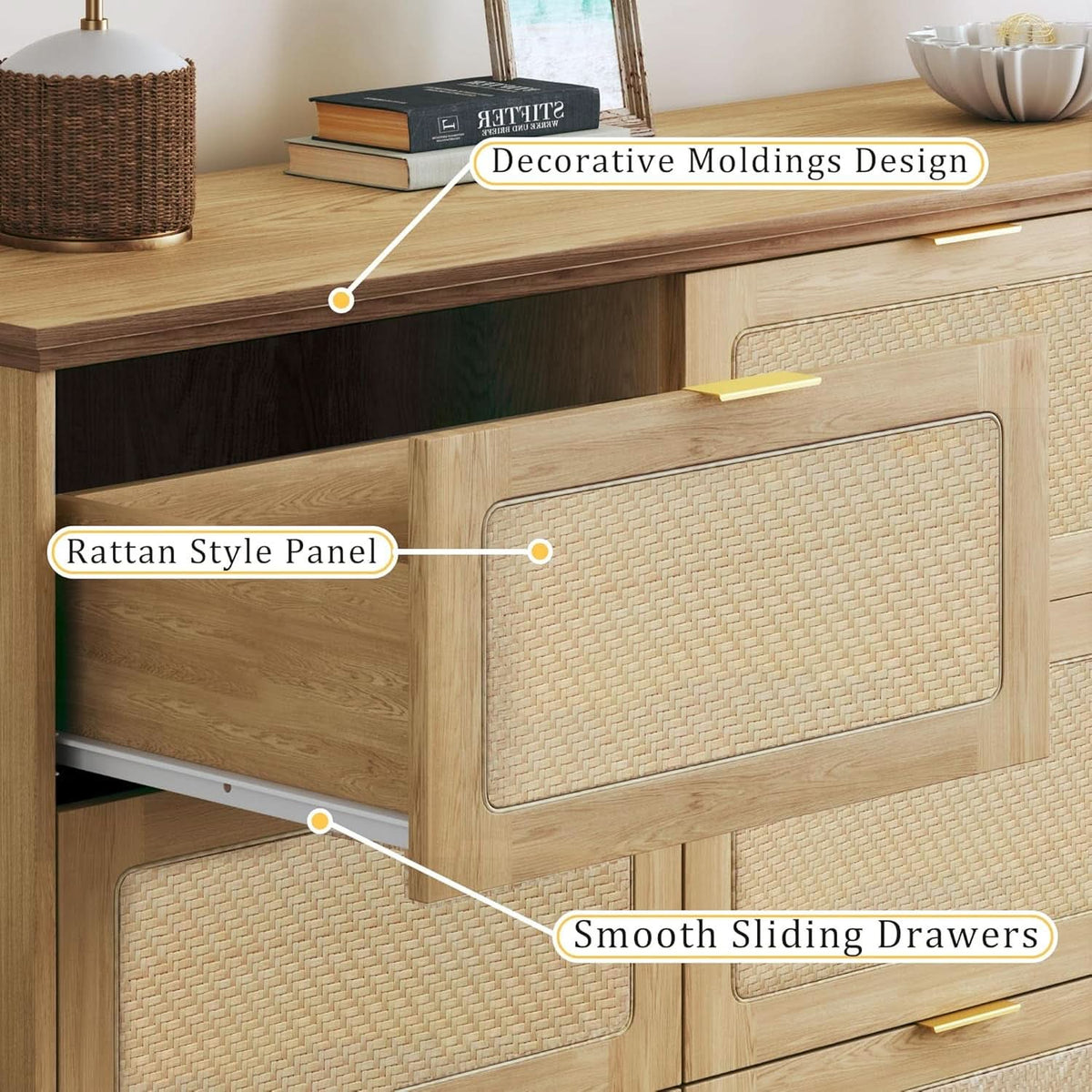 60 Inch SolidOak BohoInspired Dresser With Drawers