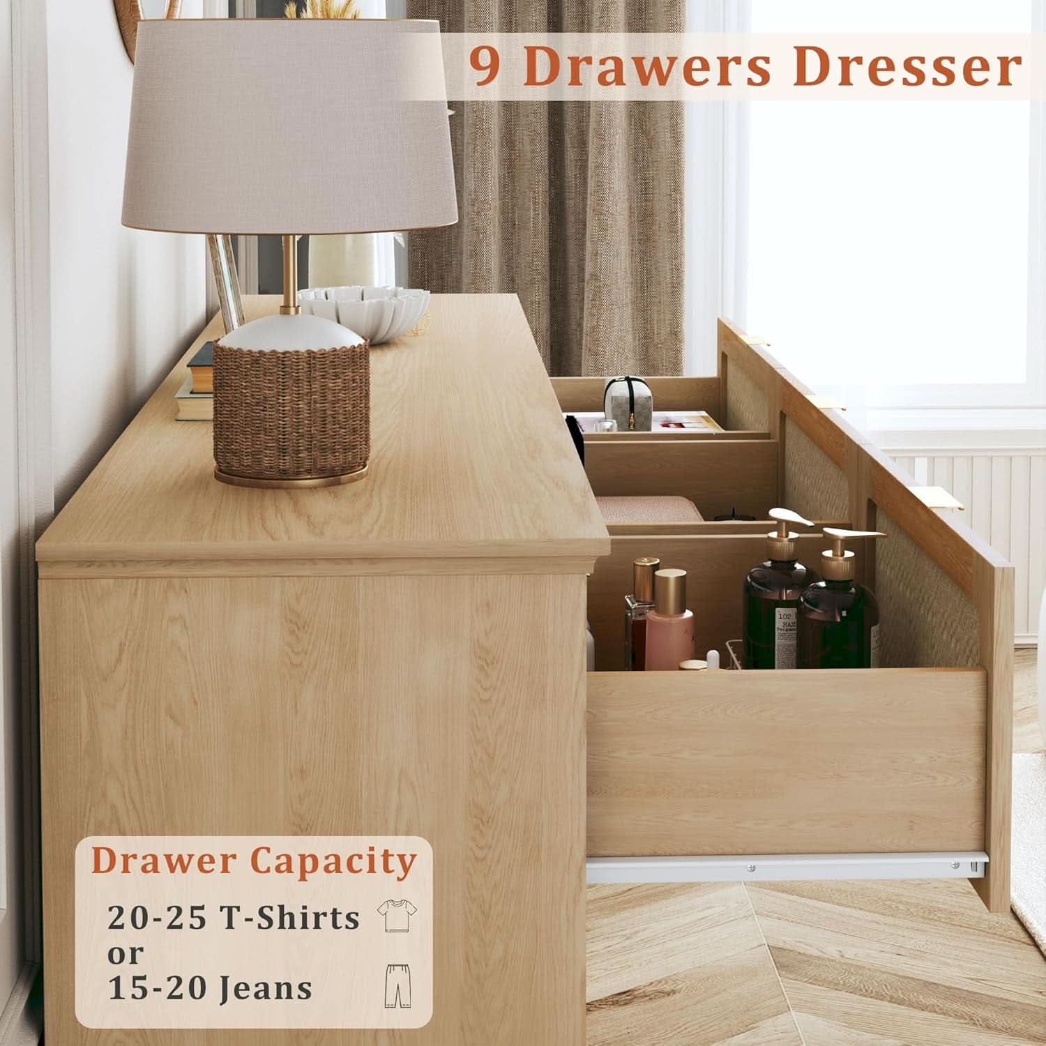 60 Inch SolidOak BohoInspired Dresser With Drawers