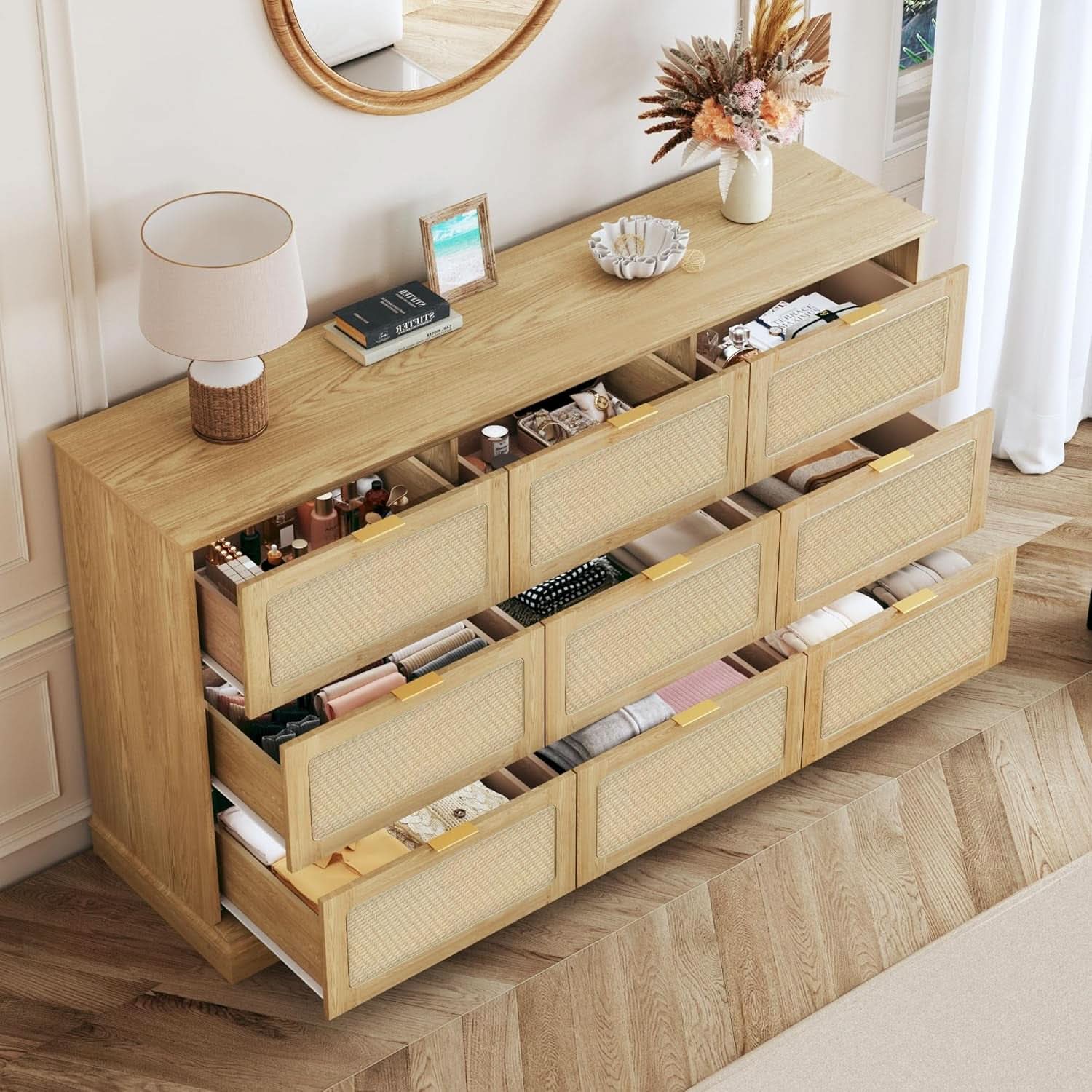 60 Inch SolidOak BohoInspired Dresser With Drawers