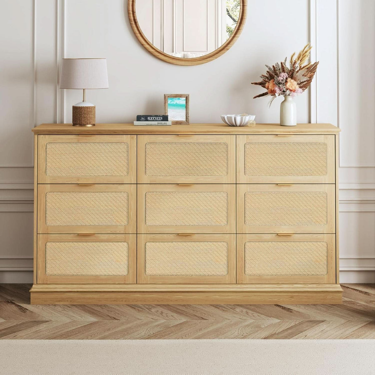 60 Inch SolidOak BohoInspired Dresser With Drawers