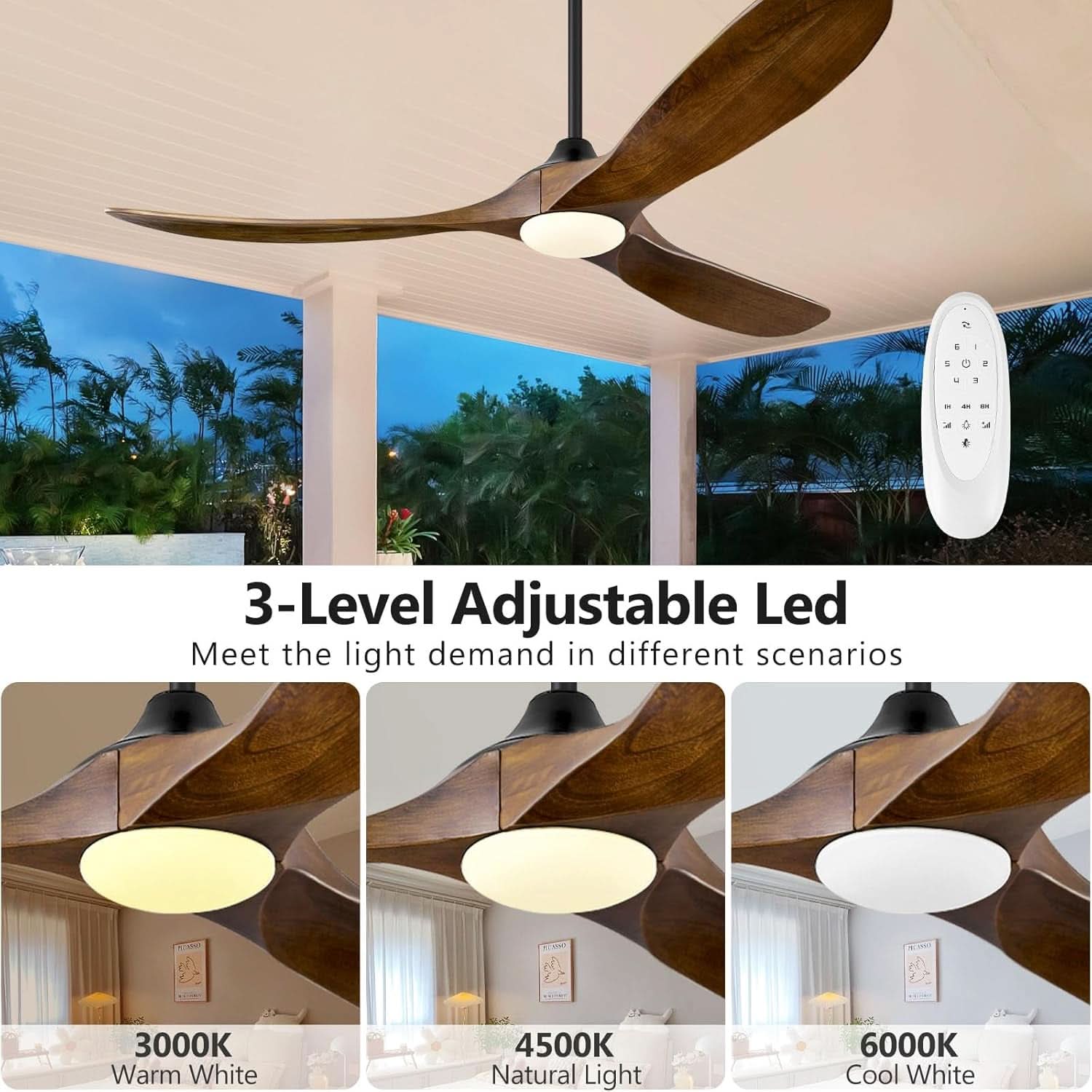 60 Inch Walnut Ceiling Fan With Dimmable LED Lighting