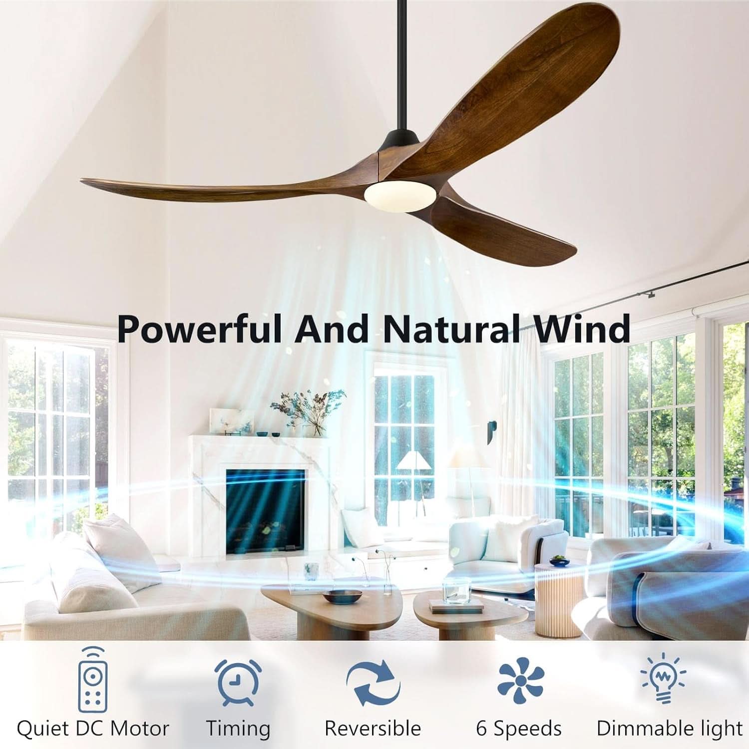 60 Inch Walnut Ceiling Fan With Dimmable LED Lighting