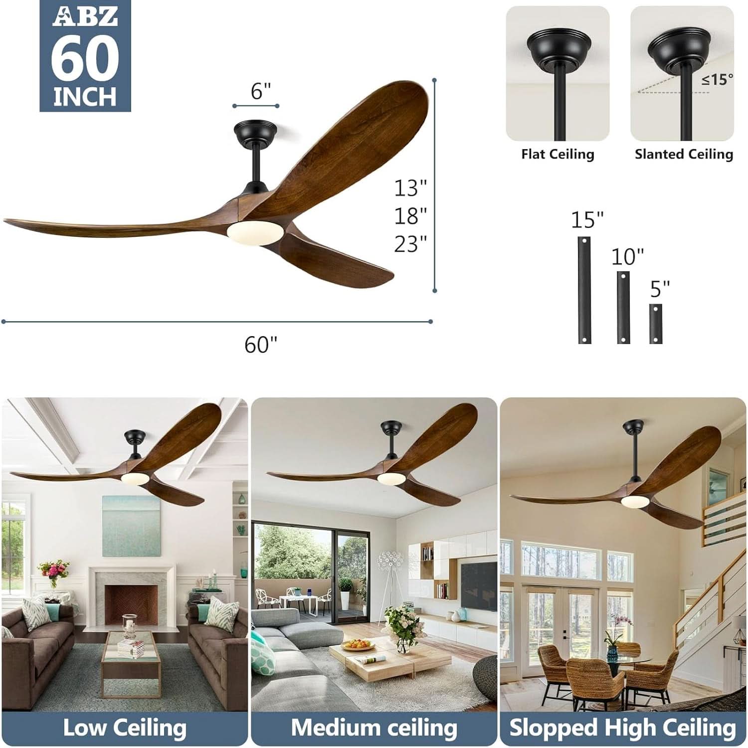60 Inch Walnut Ceiling Fan With Dimmable LED Lighting