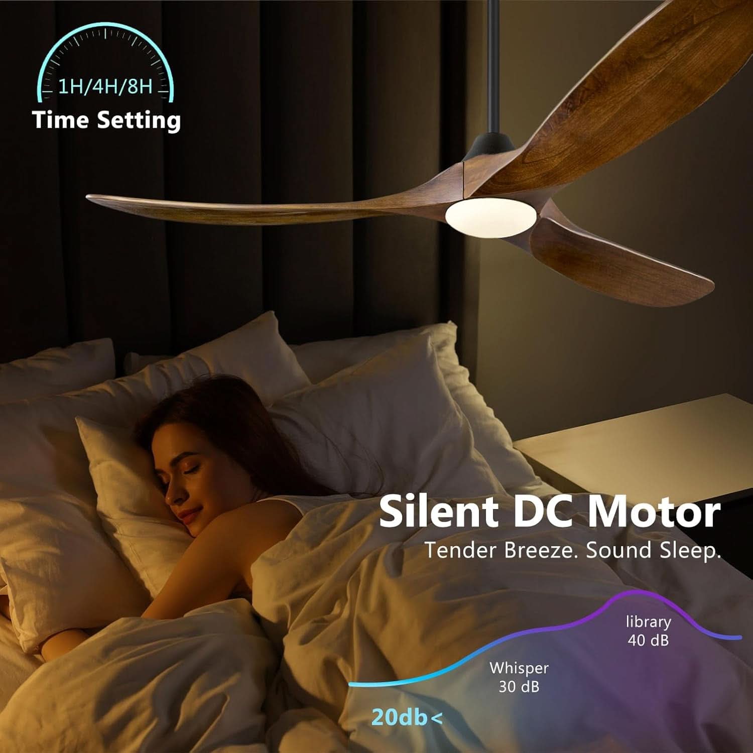 60 Inch Walnut Ceiling Fan With Dimmable LED Lighting