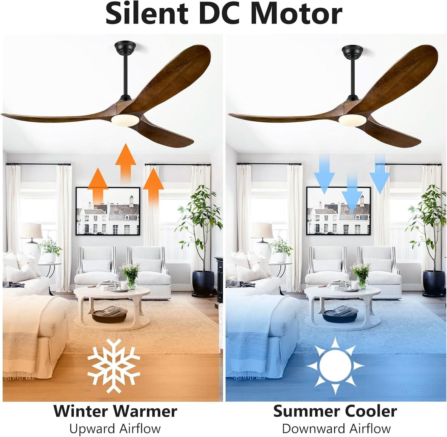 60 Inch Walnut Ceiling Fan With Dimmable LED Lighting