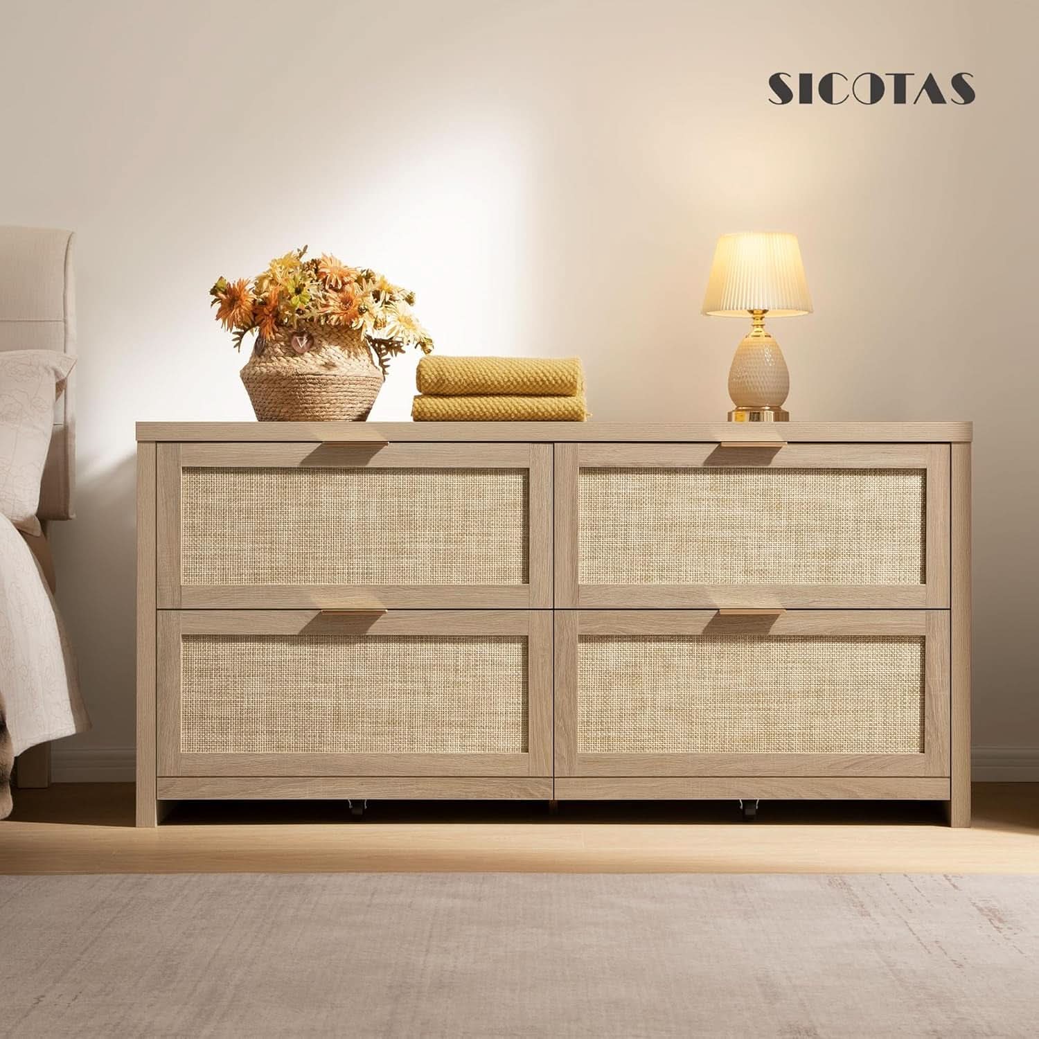 60.8 Inch Dresser Caramel Oak Finish With 7 Drawers