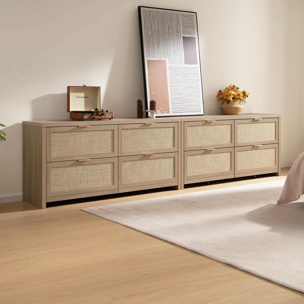60.8 Inch Dresser Caramel Oak Finish With 7 Drawers