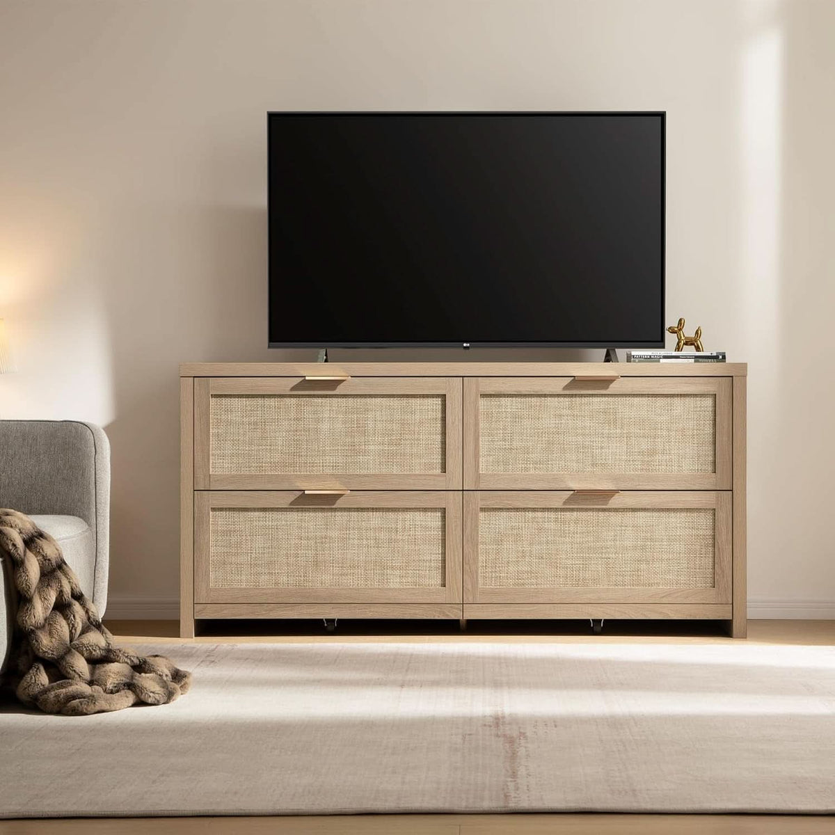 60.8 Inch Dresser Caramel Oak Finish With 7 Drawers