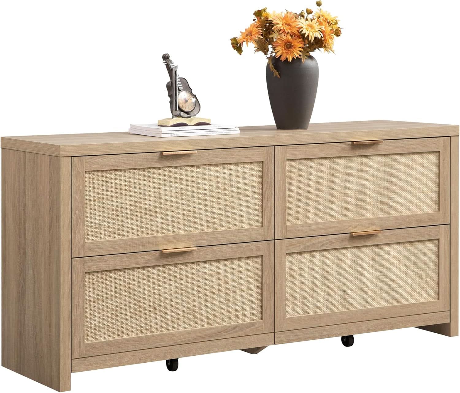 60.8 Inch Dresser Caramel Oak Finish With 7 Drawers