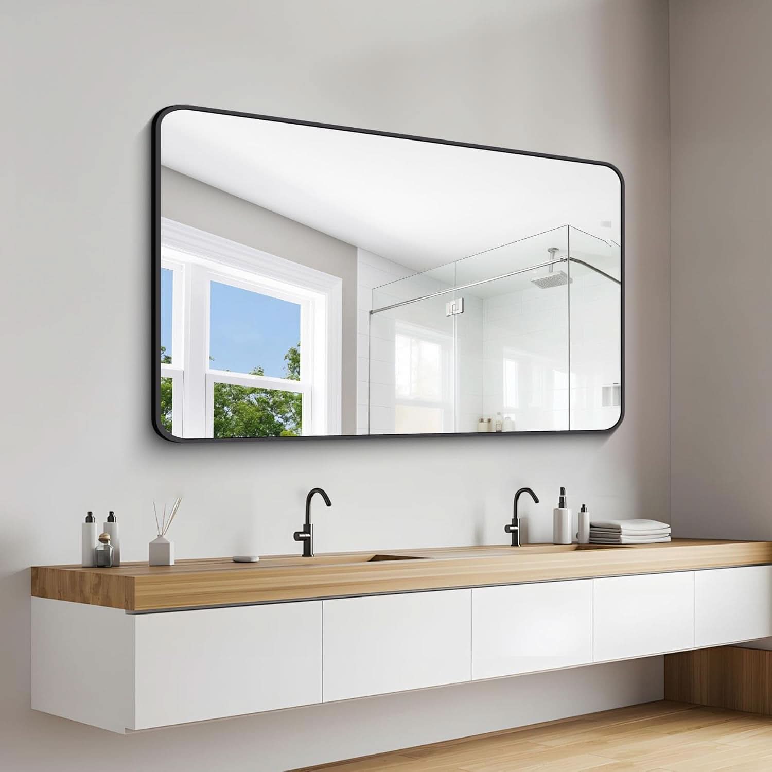 60x36 Inch Matte Black Bathroom Mirror With Metal Frame
