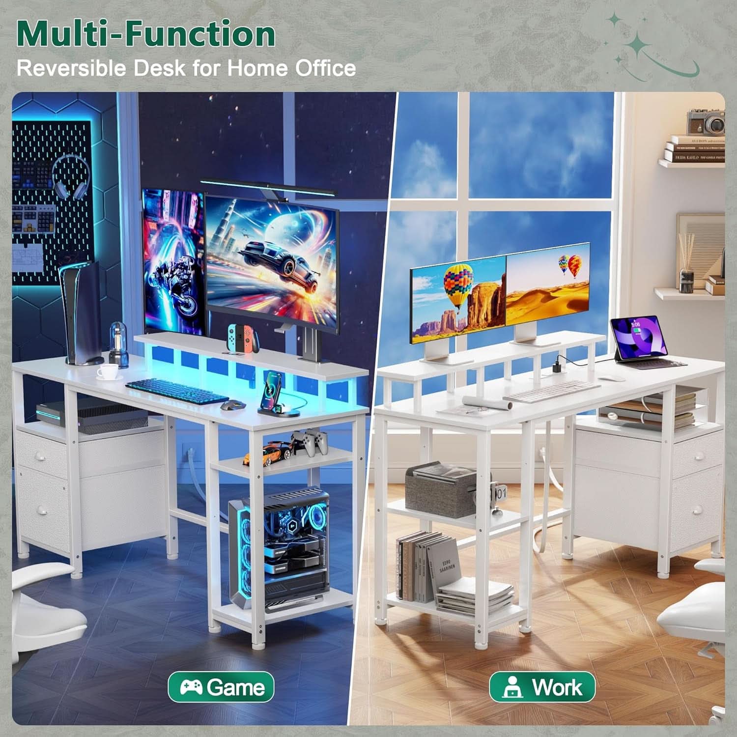 61 Inch Computer Desk With Integrated Power Outlet LED
