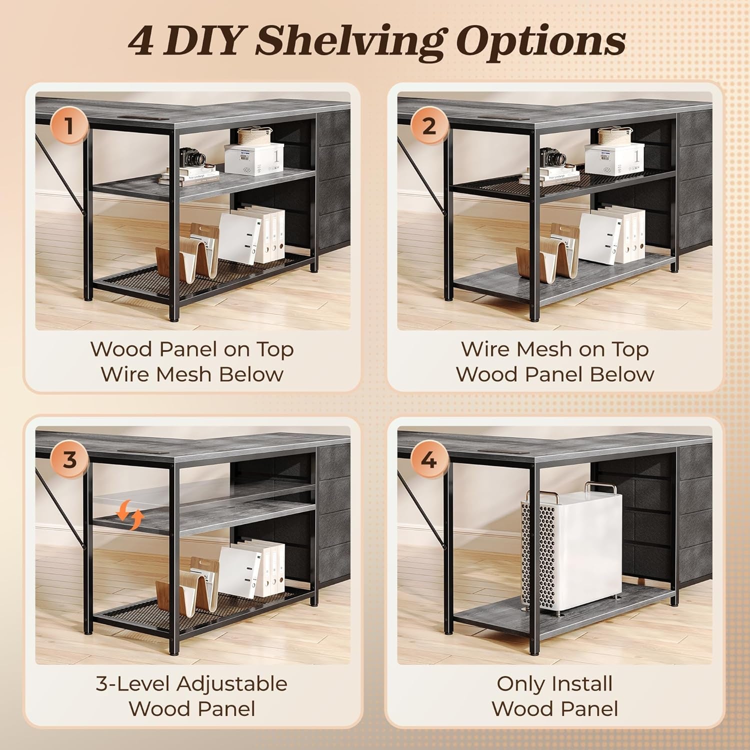 61 Inch L Shaped Desk With Power Outlets And USB C Port
