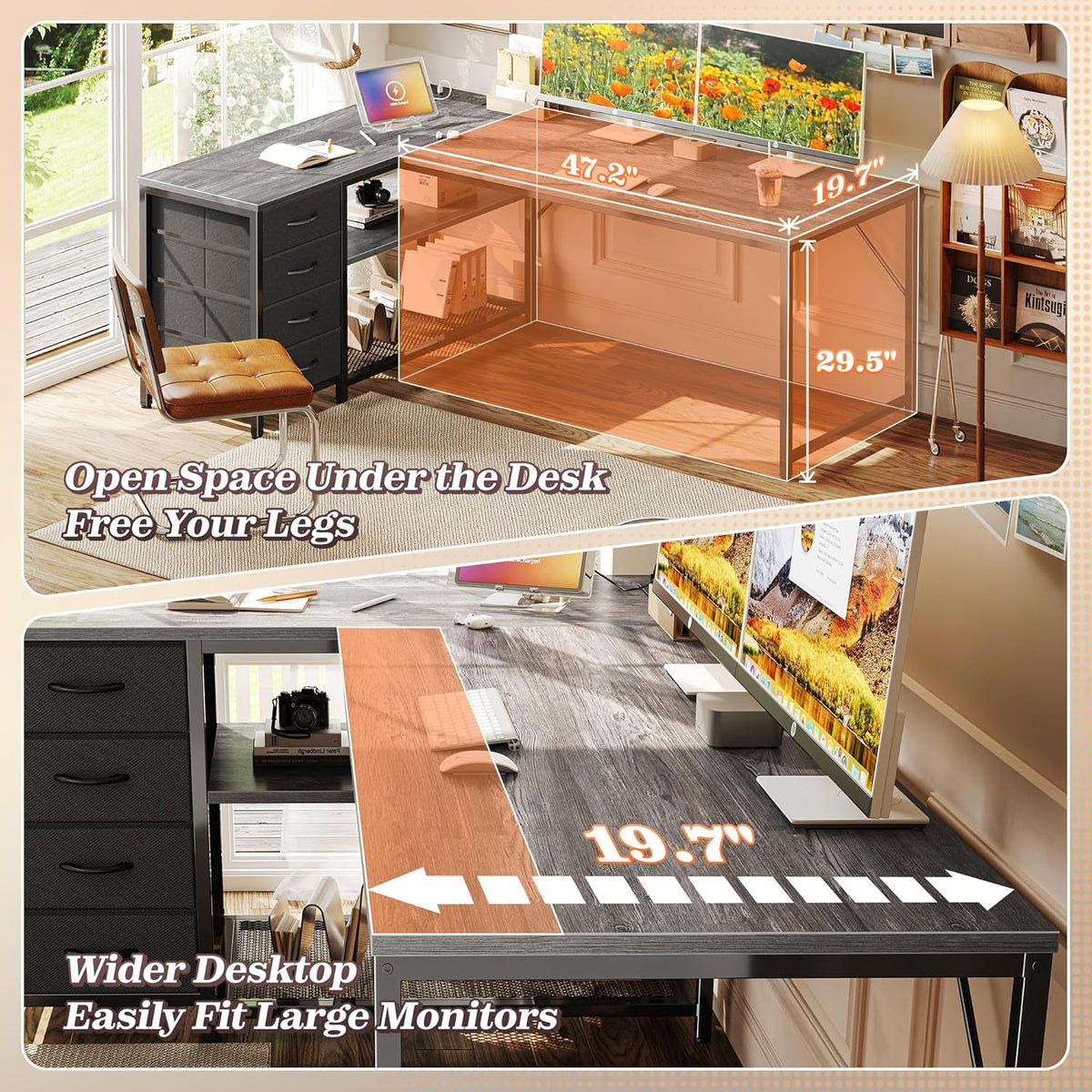 61 Inch L Shaped Desk With Power Outlets And USB C Port
