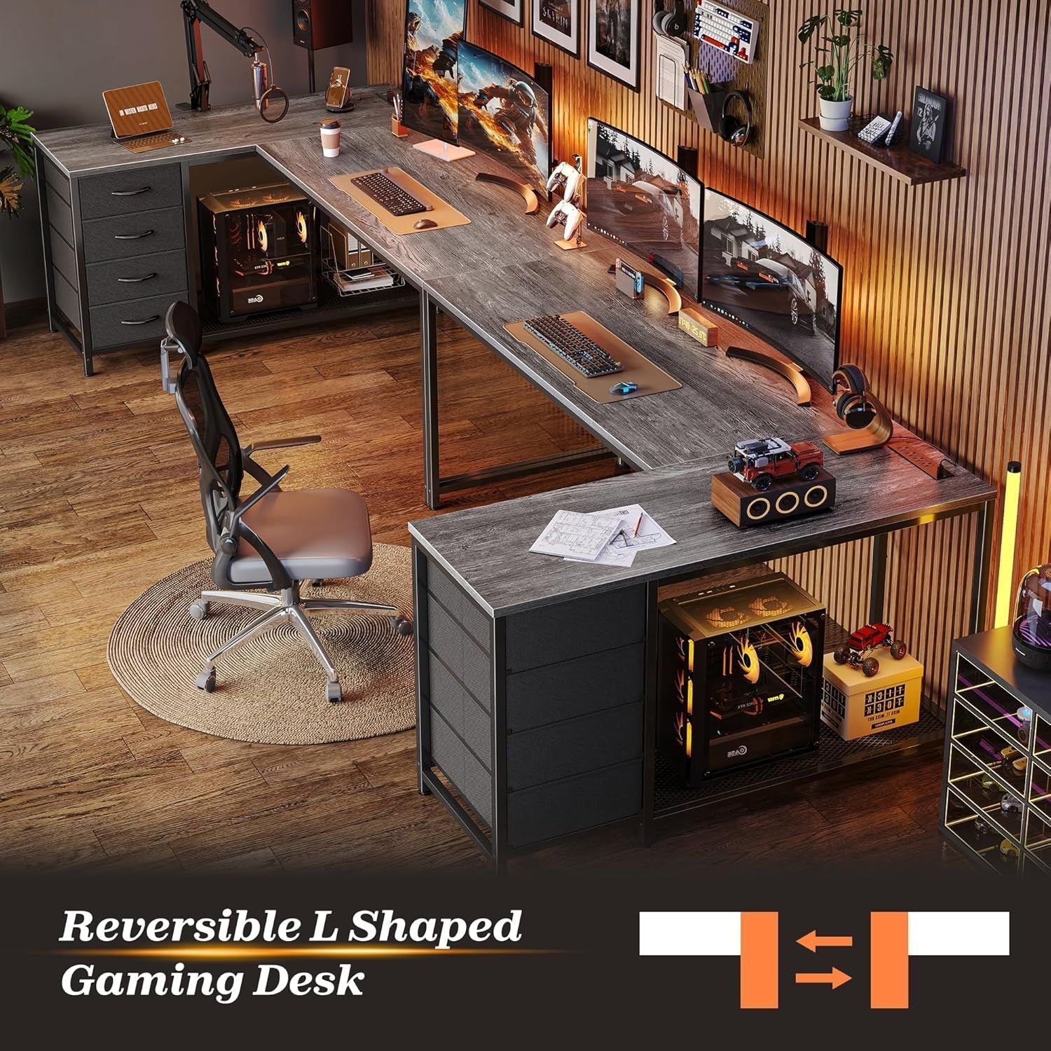 61 Inch L Shaped Desk With Power Outlets And USB C Port