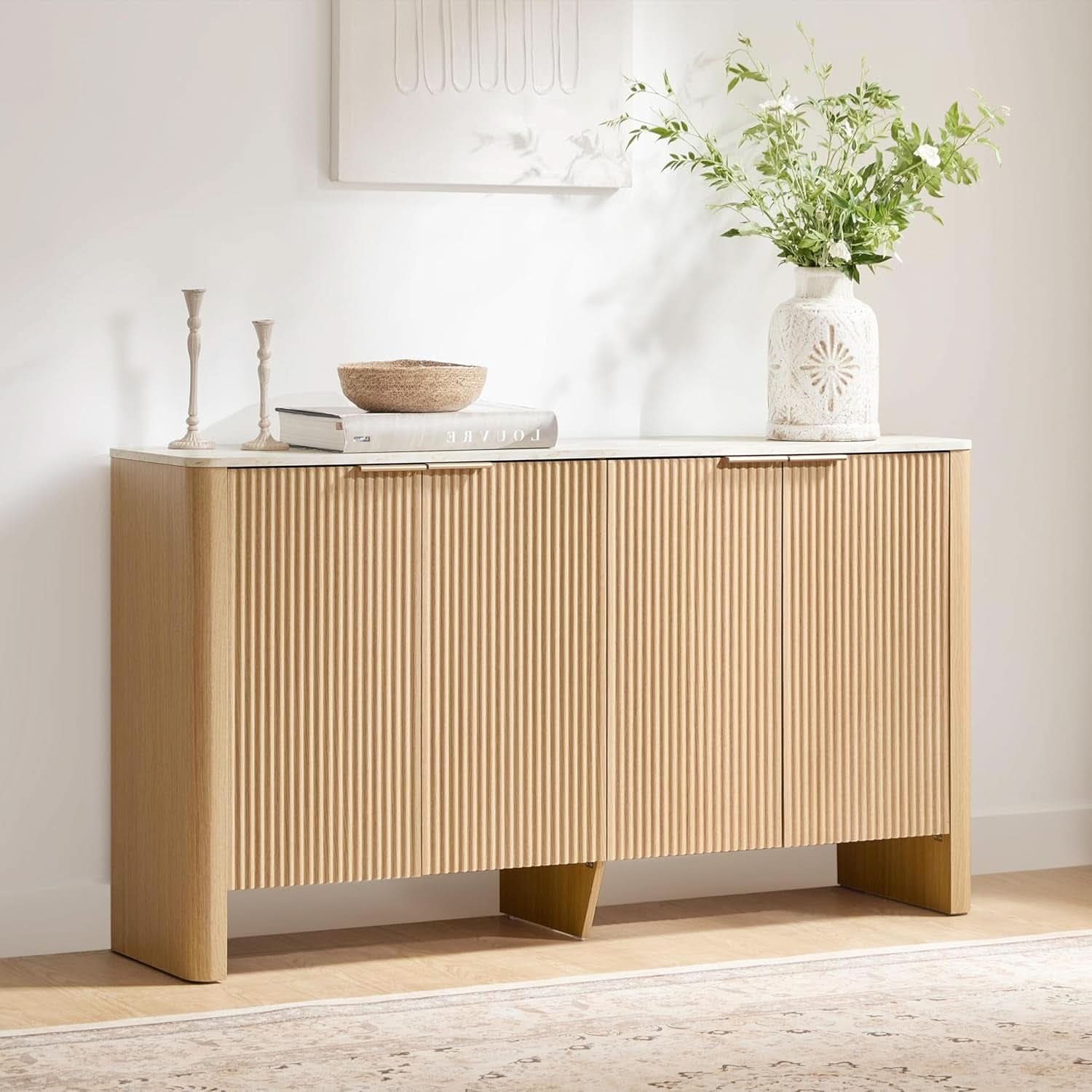 61 Inch Oak Sideboard Cabinet With Adjustable Shelves