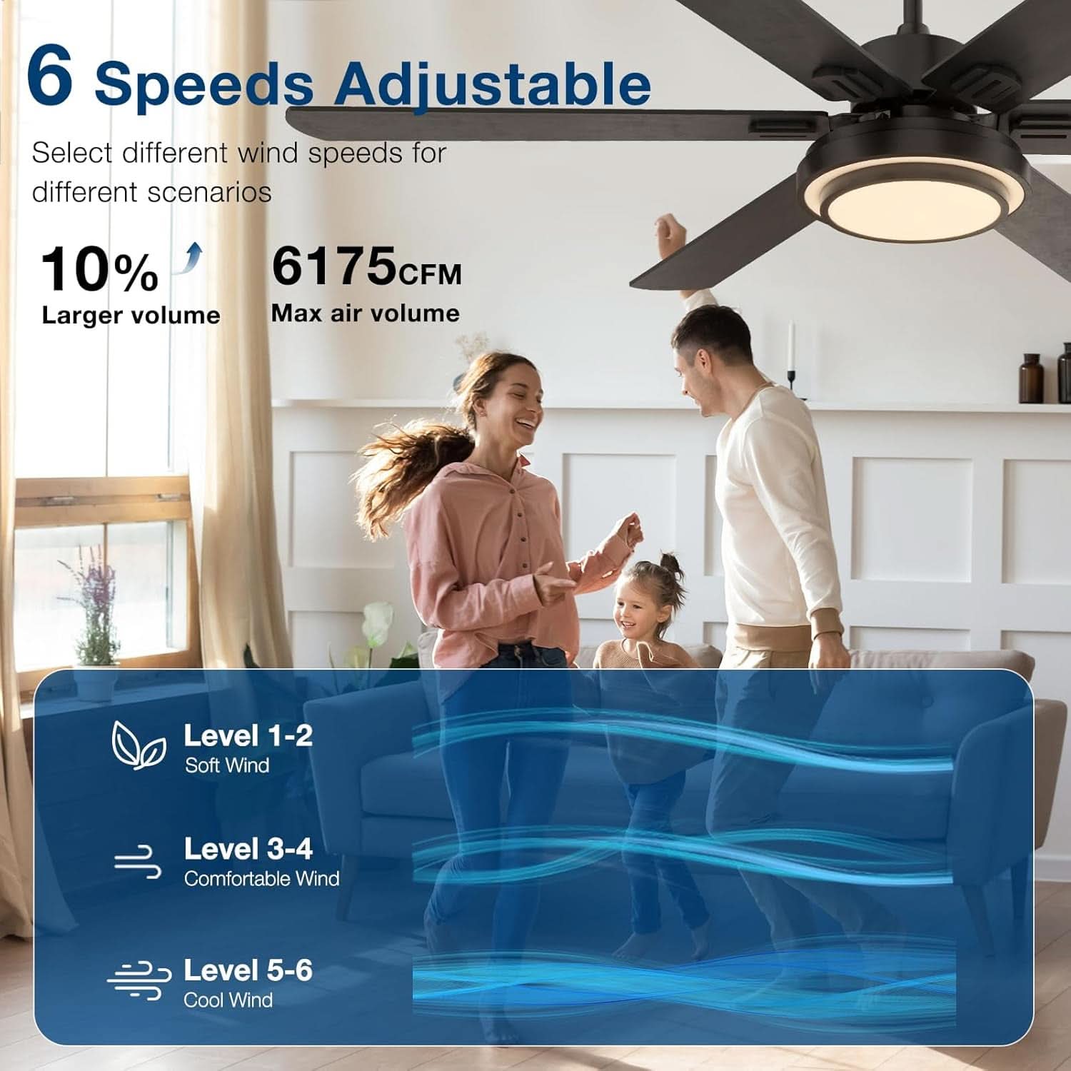 62-Inch Ceiling Fan With Lights And Remote Control Black
