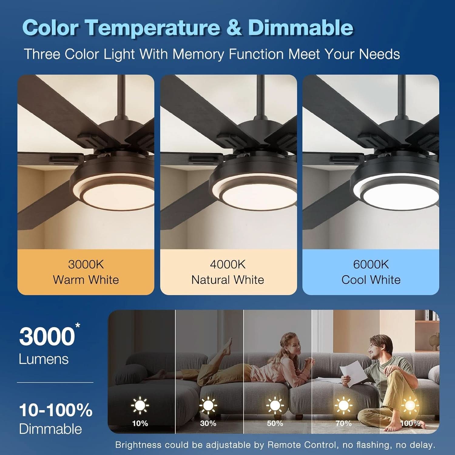 62-Inch Ceiling Fan With Lights And Remote Control Black