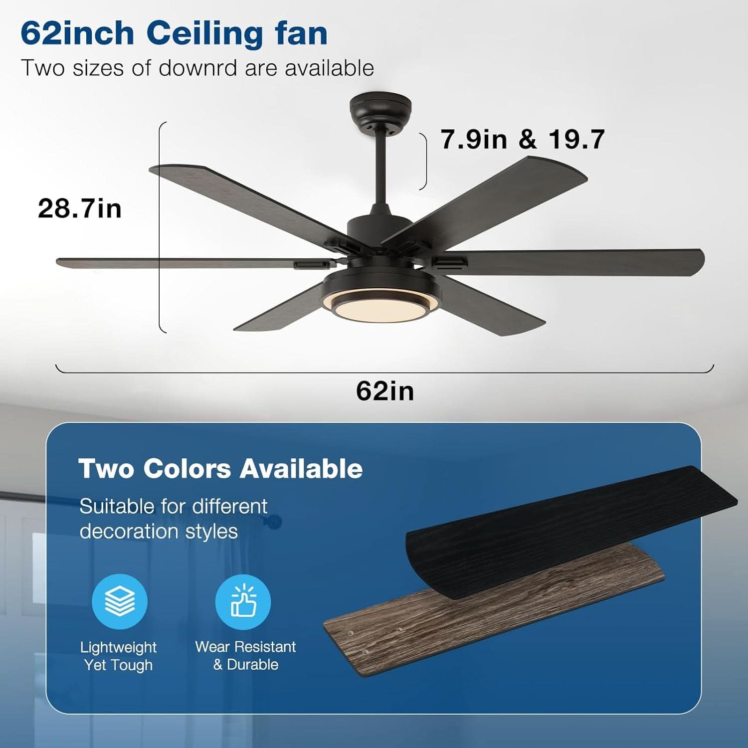 62-Inch Ceiling Fan With Lights And Remote Control Black