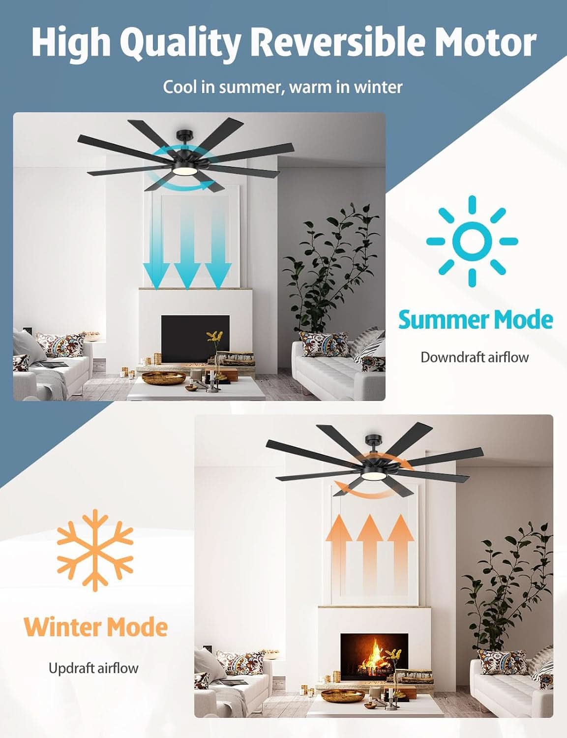 62 Inch Ceiling Fan With Remote Matte Black Wood Finish