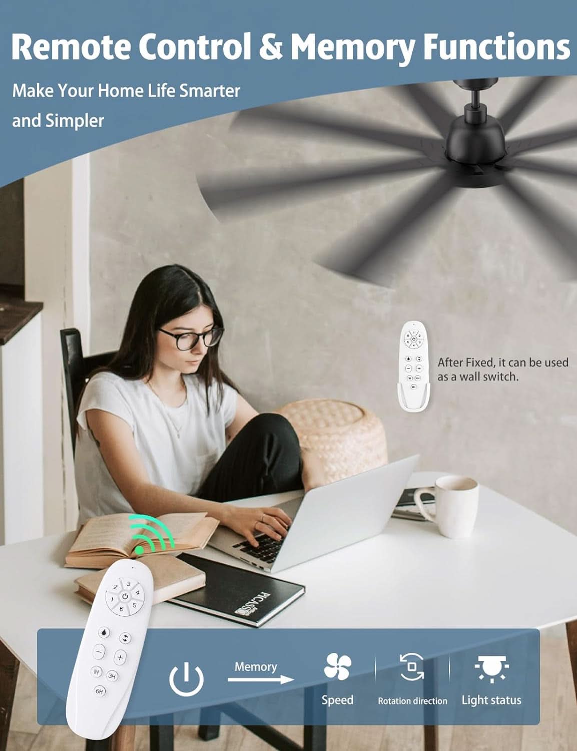 62 Inch Ceiling Fan With Remote Matte Black Wood Finish