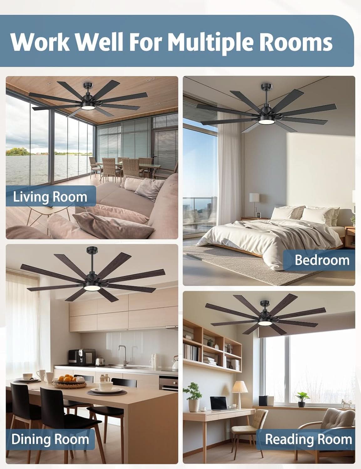 62 Inch Ceiling Fan With Remote Matte Black Wood Finish