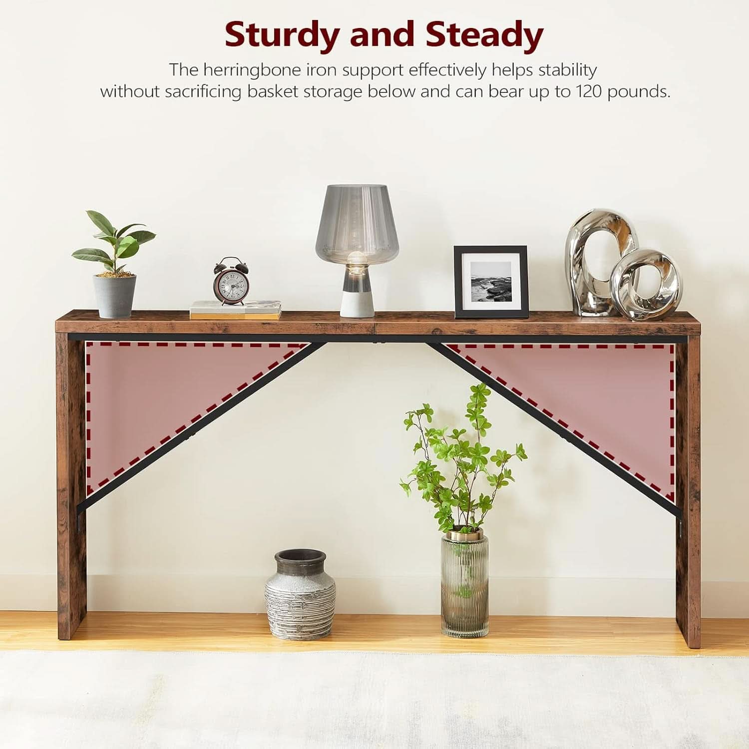 62 Inch Long Rustic Brown Console Table For Entryway