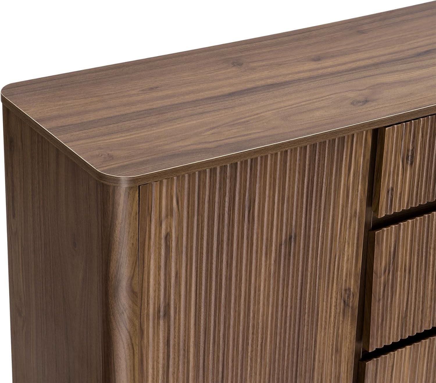 62 Inch Walnut Sideboard Buffet With Adjustable Shelves