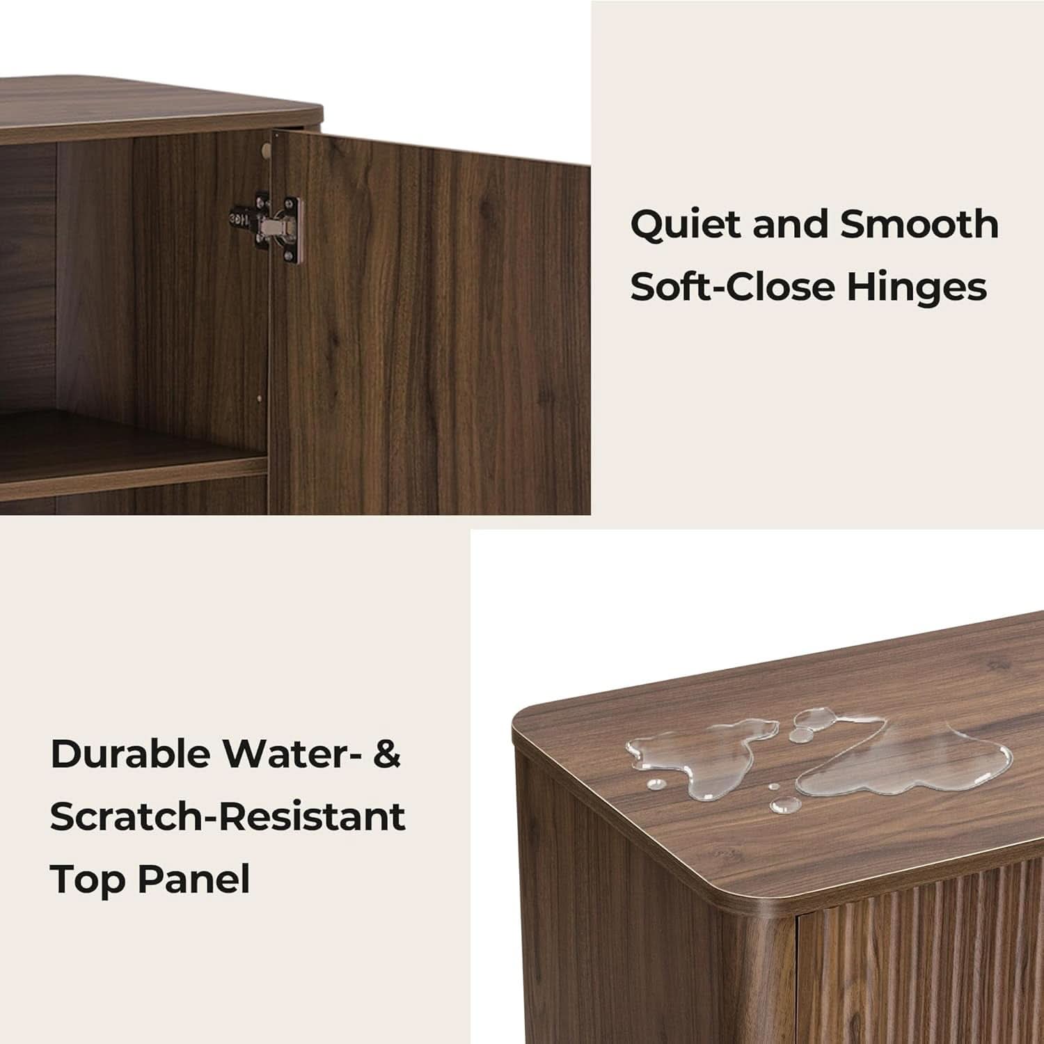 62 Inch Walnut Sideboard Buffet With Adjustable Shelves