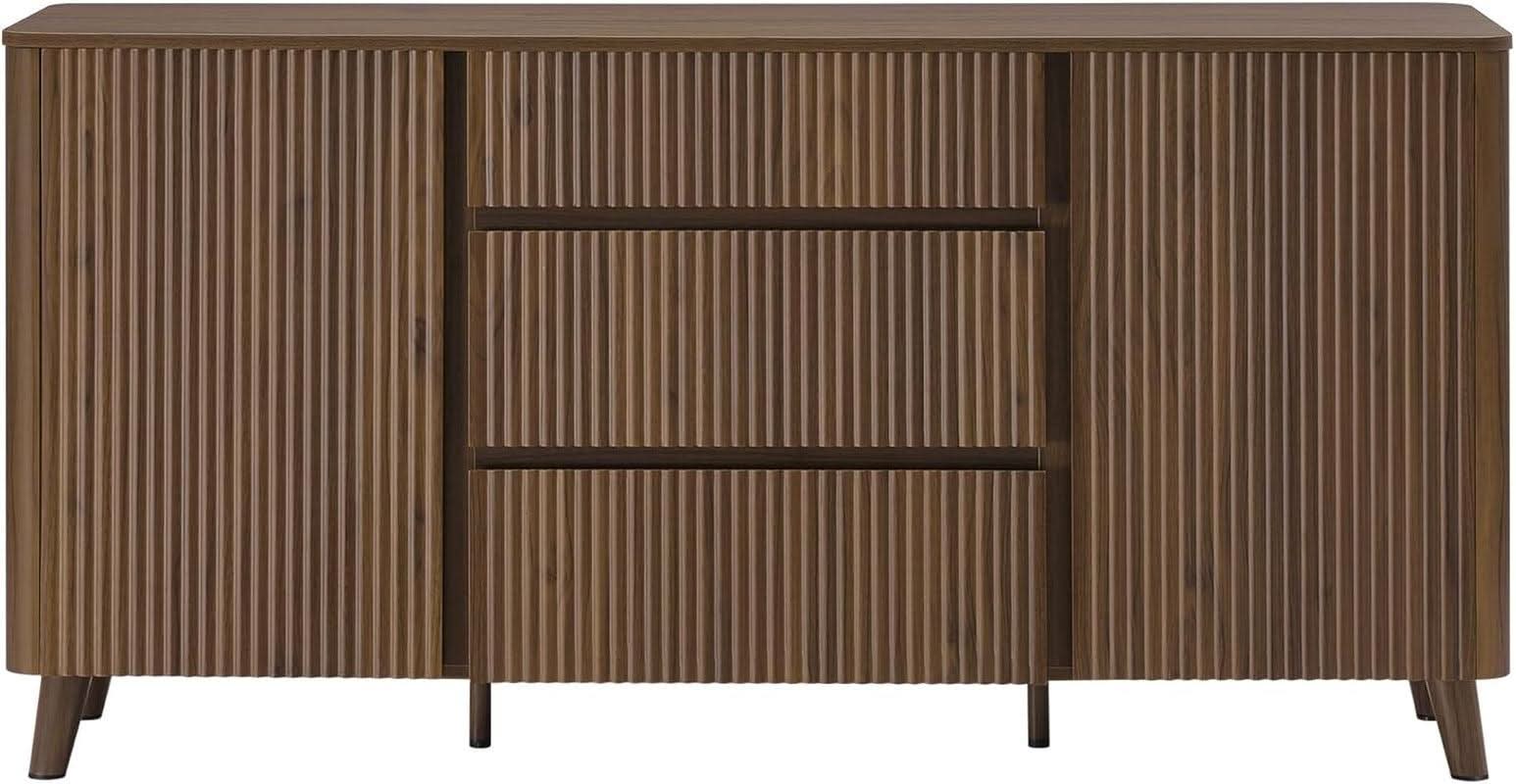 62 Inch Walnut Sideboard Buffet With Adjustable Shelves