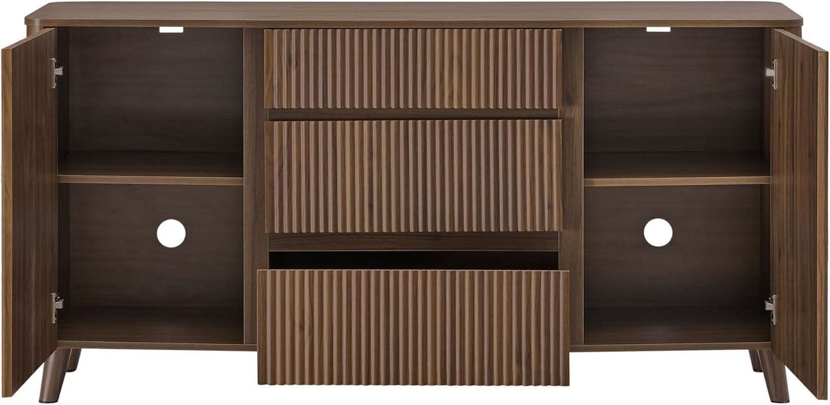 62 Inch Walnut Sideboard Buffet With Adjustable Shelves