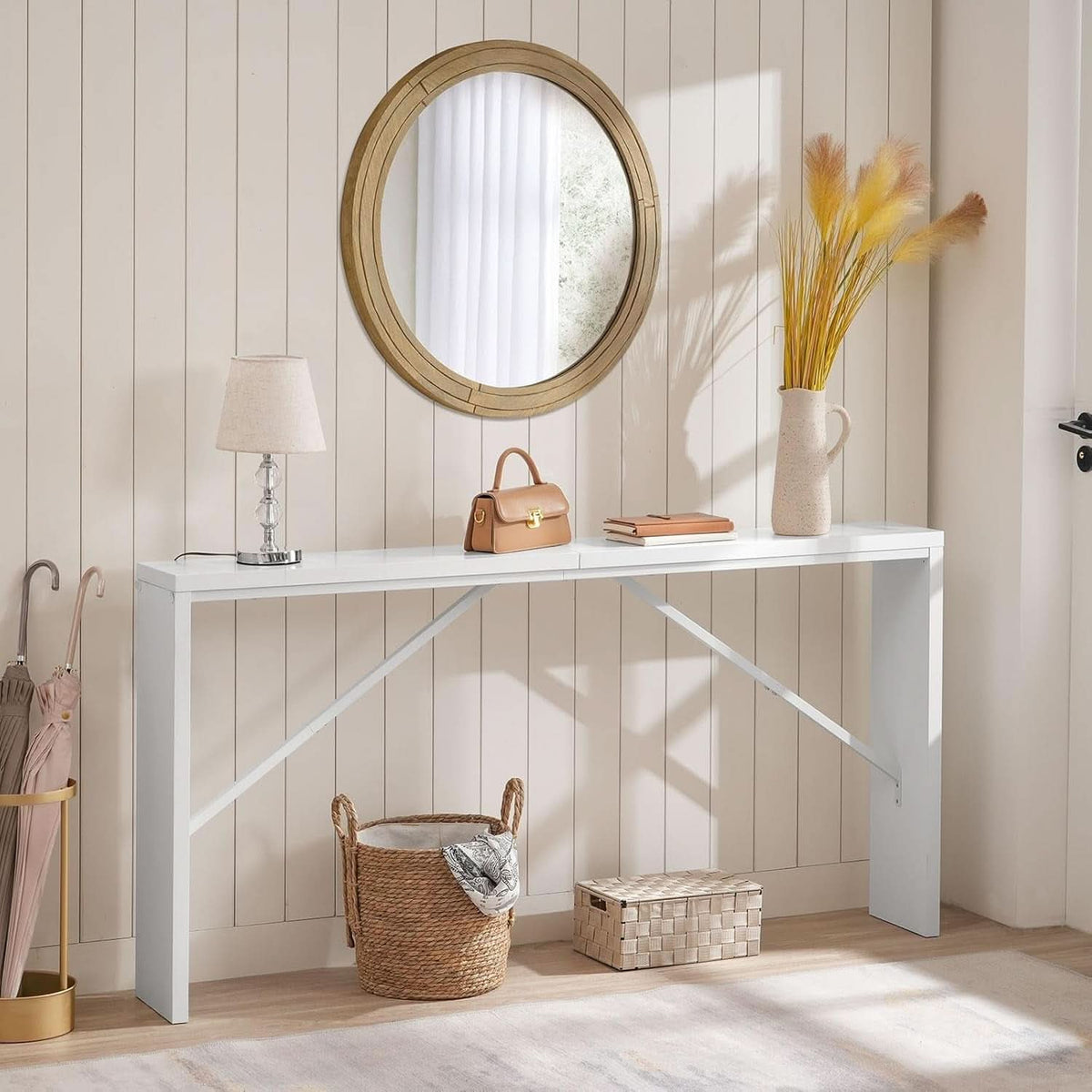 62.2-Inch Industrial White Console Table With Metal Frame