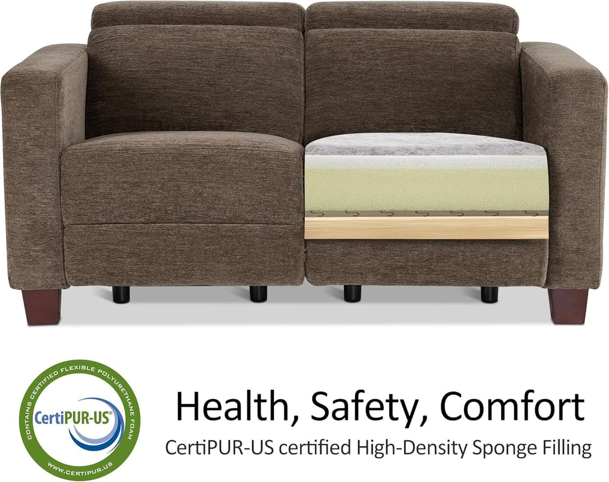 62.2 Inch Wall Hugger Power Loveseat Recliner with Adjustable Headrest and USB Ports in Coffee Fabric
