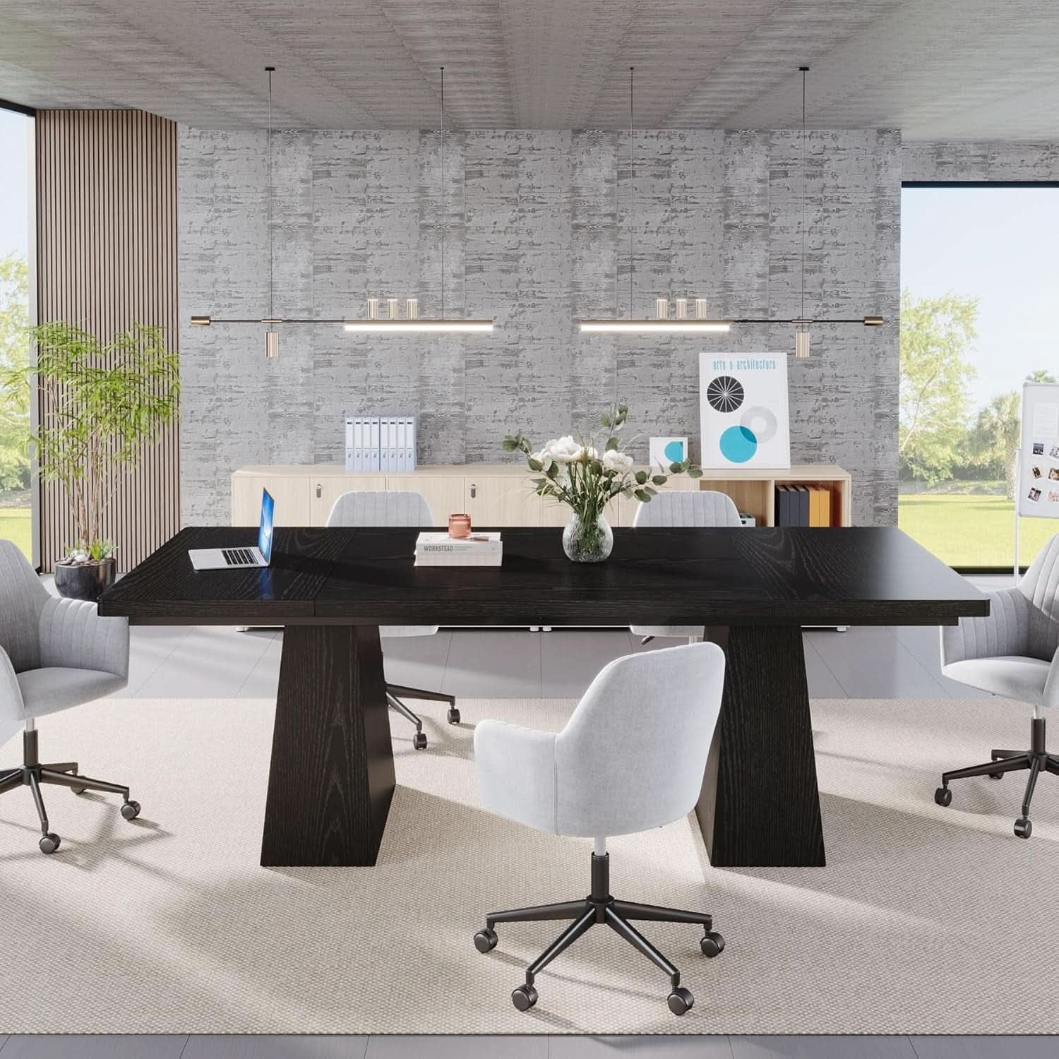 63-Inch Black Dining Table For 4 To 6 Guests For Kitchen And Dining