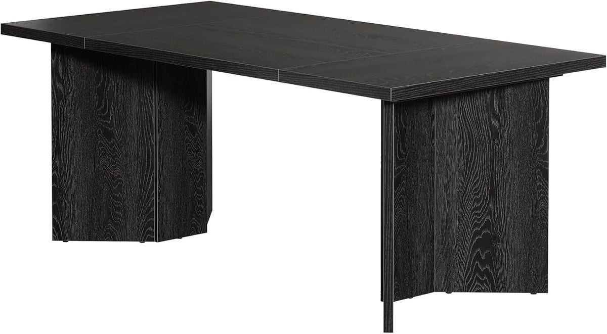 63 Inch Black Dining Table With Wood Base Seats 4 To 6