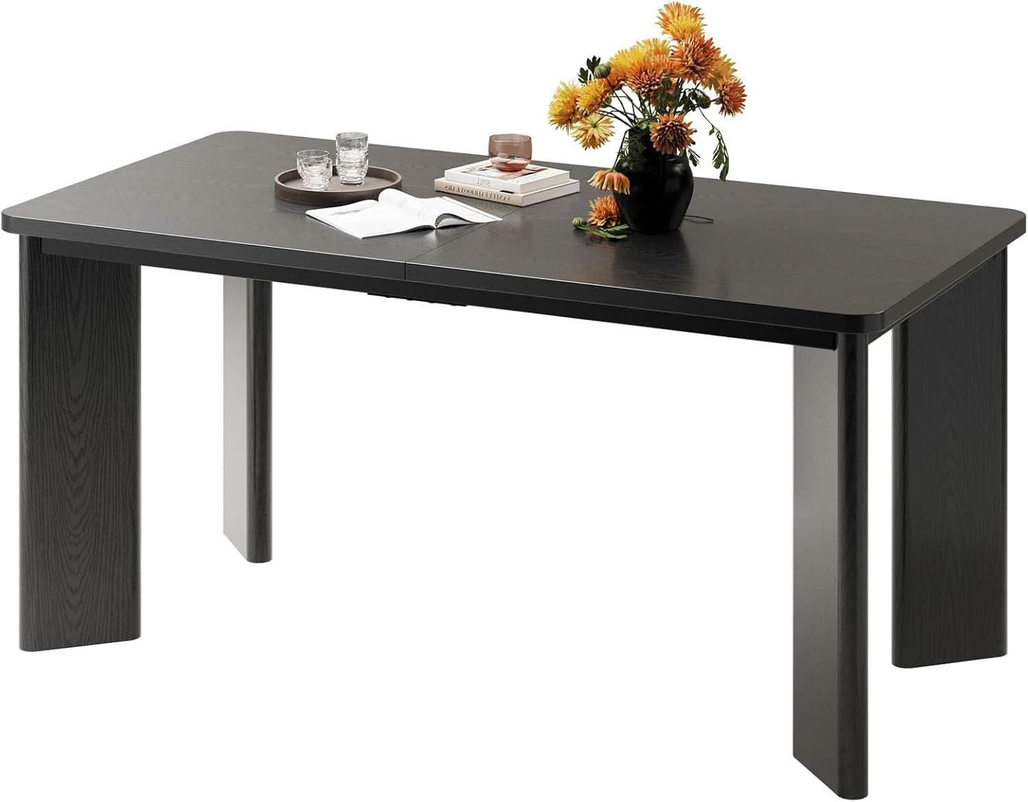 63 Inch Black Rectangular Dining Table Industrial Sturdy